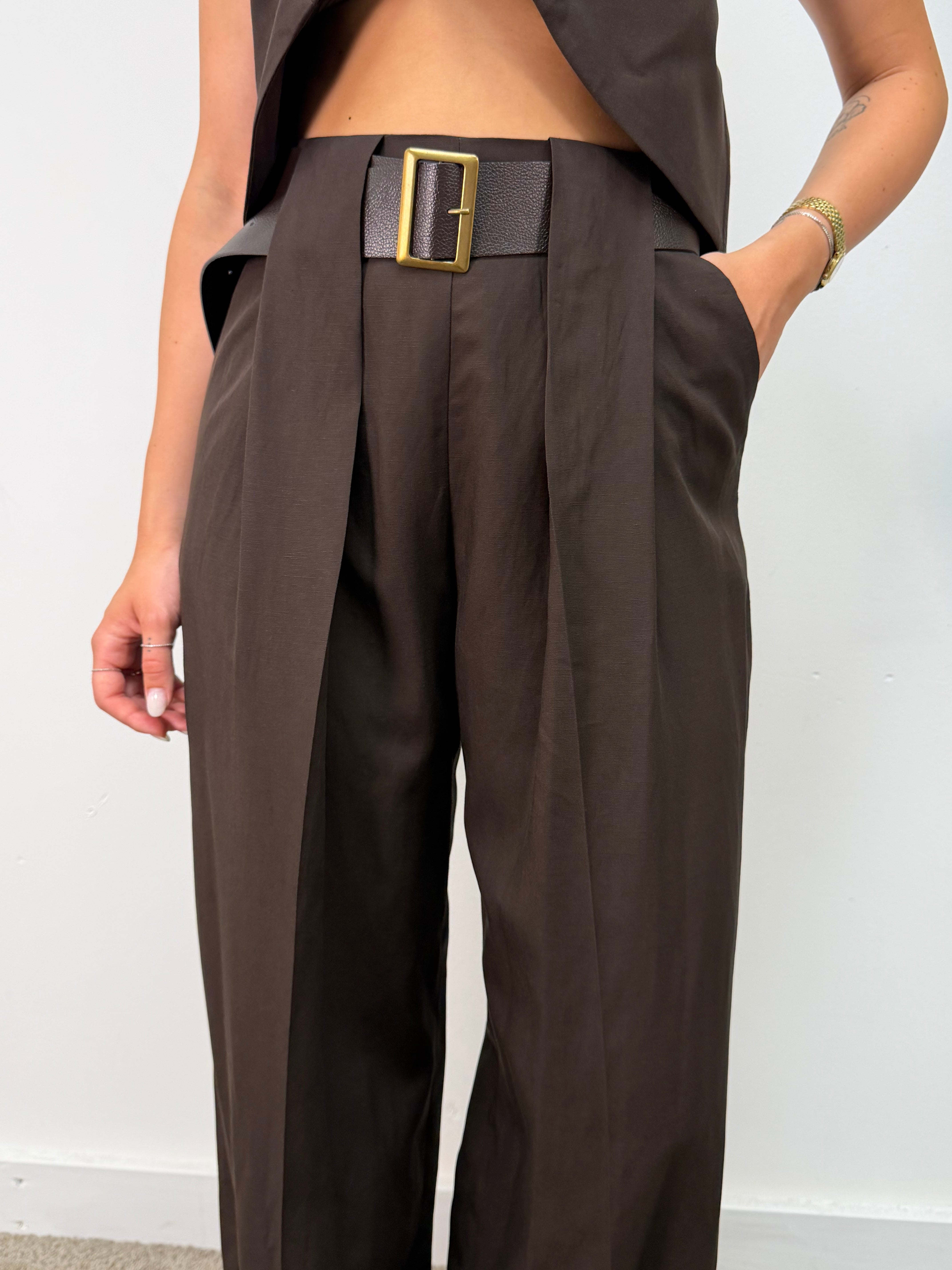 Pantalone pinces con cintura misto lino Dixie