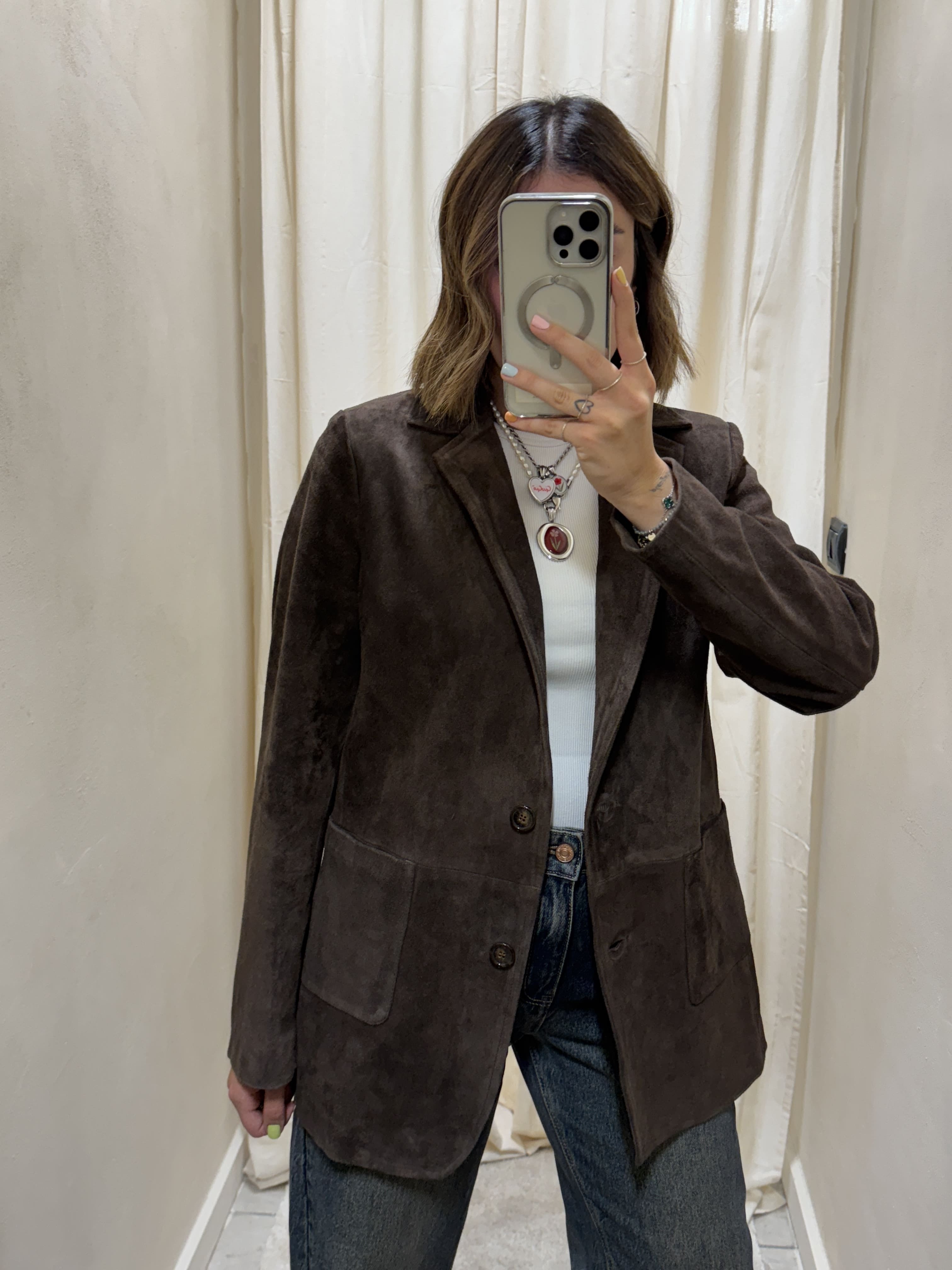 Giacca monopetto in vera pelle scamosciata My-d