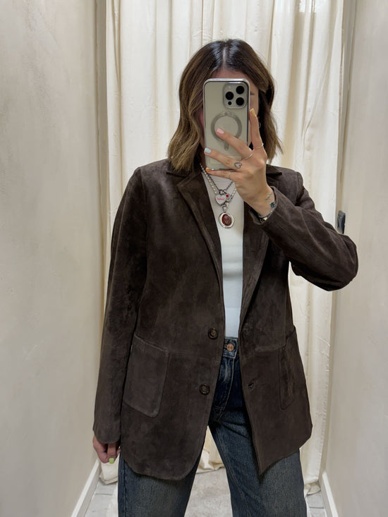 Giacca monopetto in vera pelle scamosciata My-d