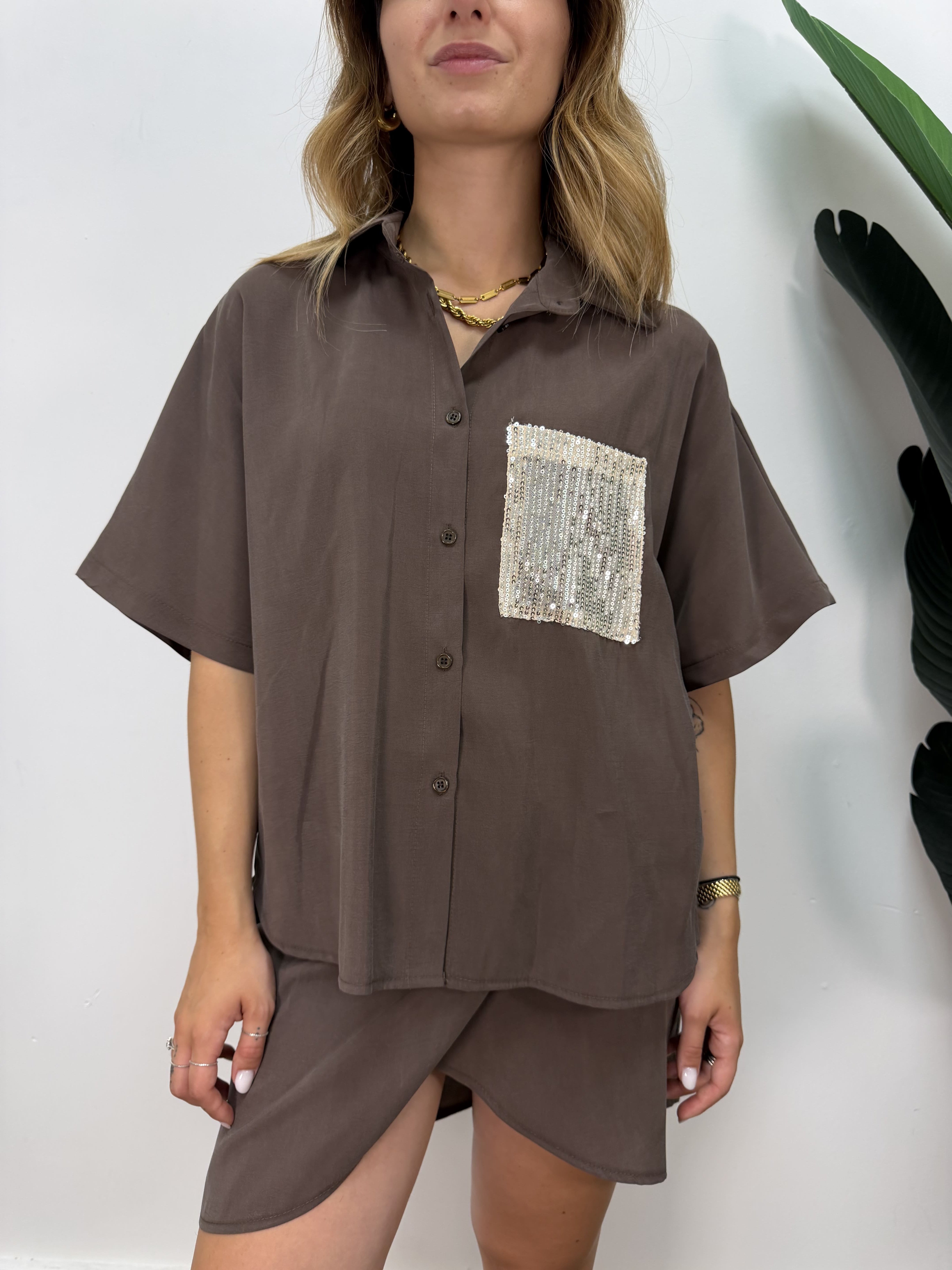 Camicia cupro taschino paillettes Susy Mix