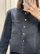 Camicia crop in denim con bottone gioiello BSB
