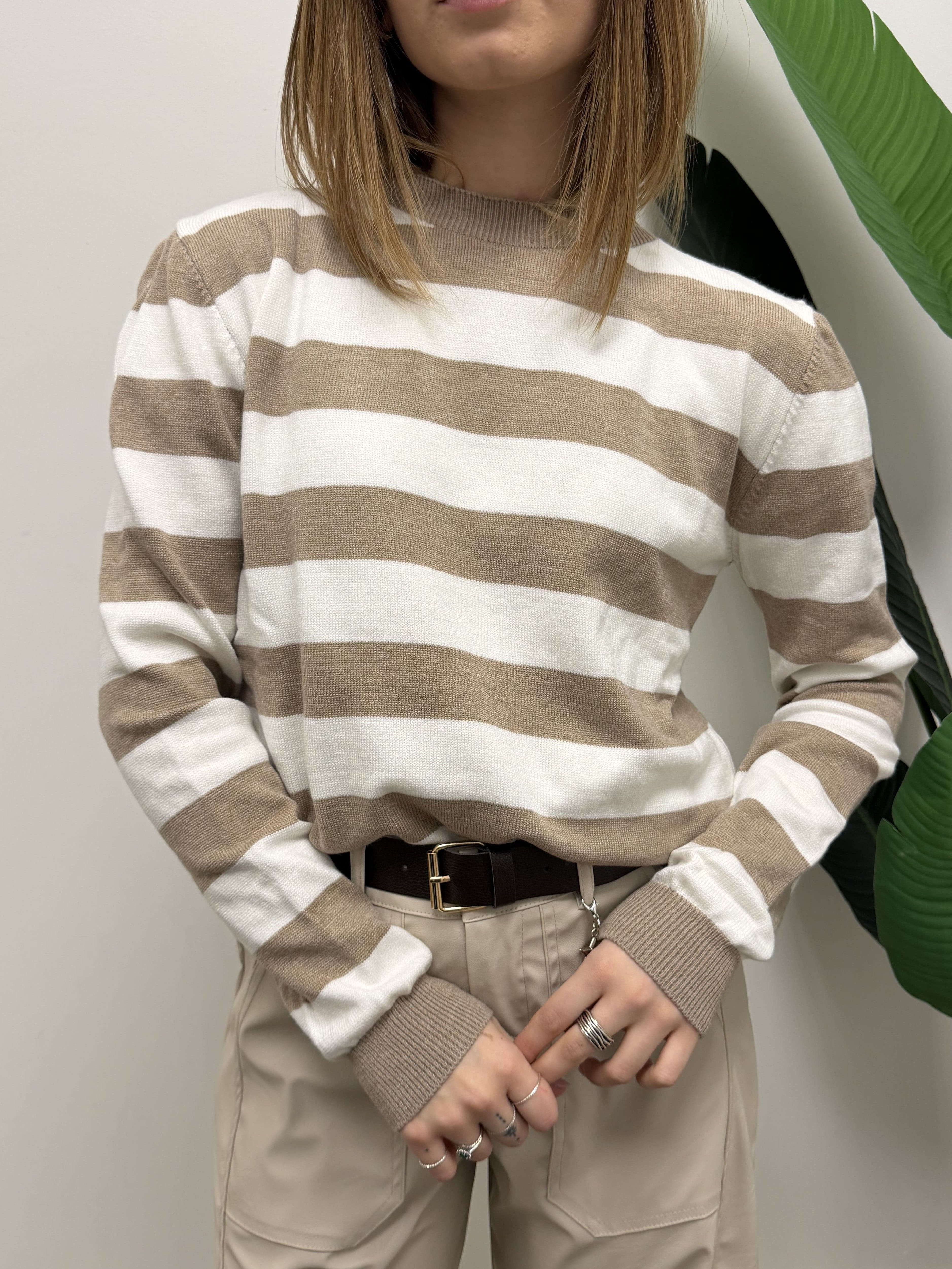 Maglioncino rigato in filo misto viscosa Tensione In