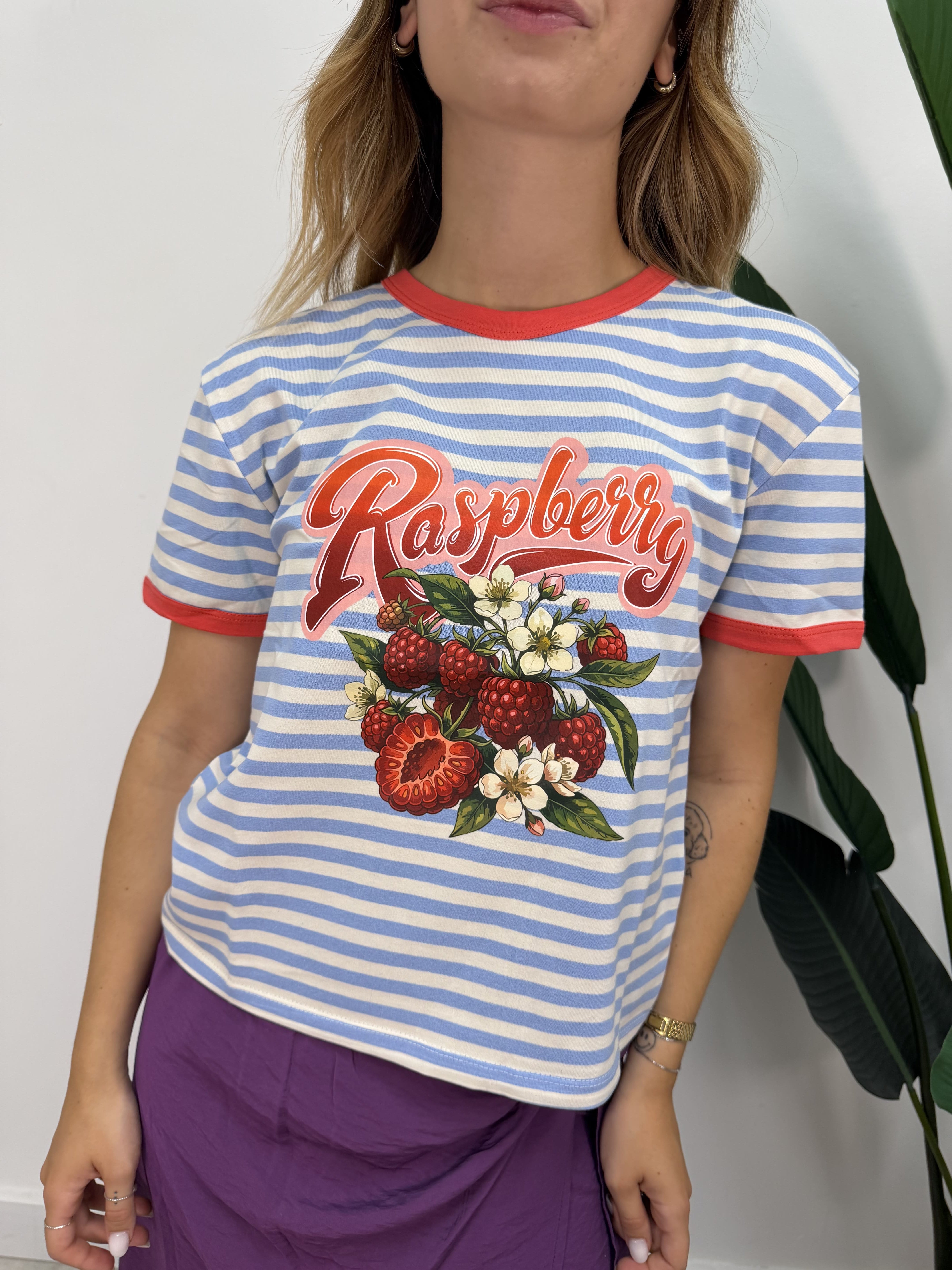 T-shirt rigata stampa lamponi Susy Mix