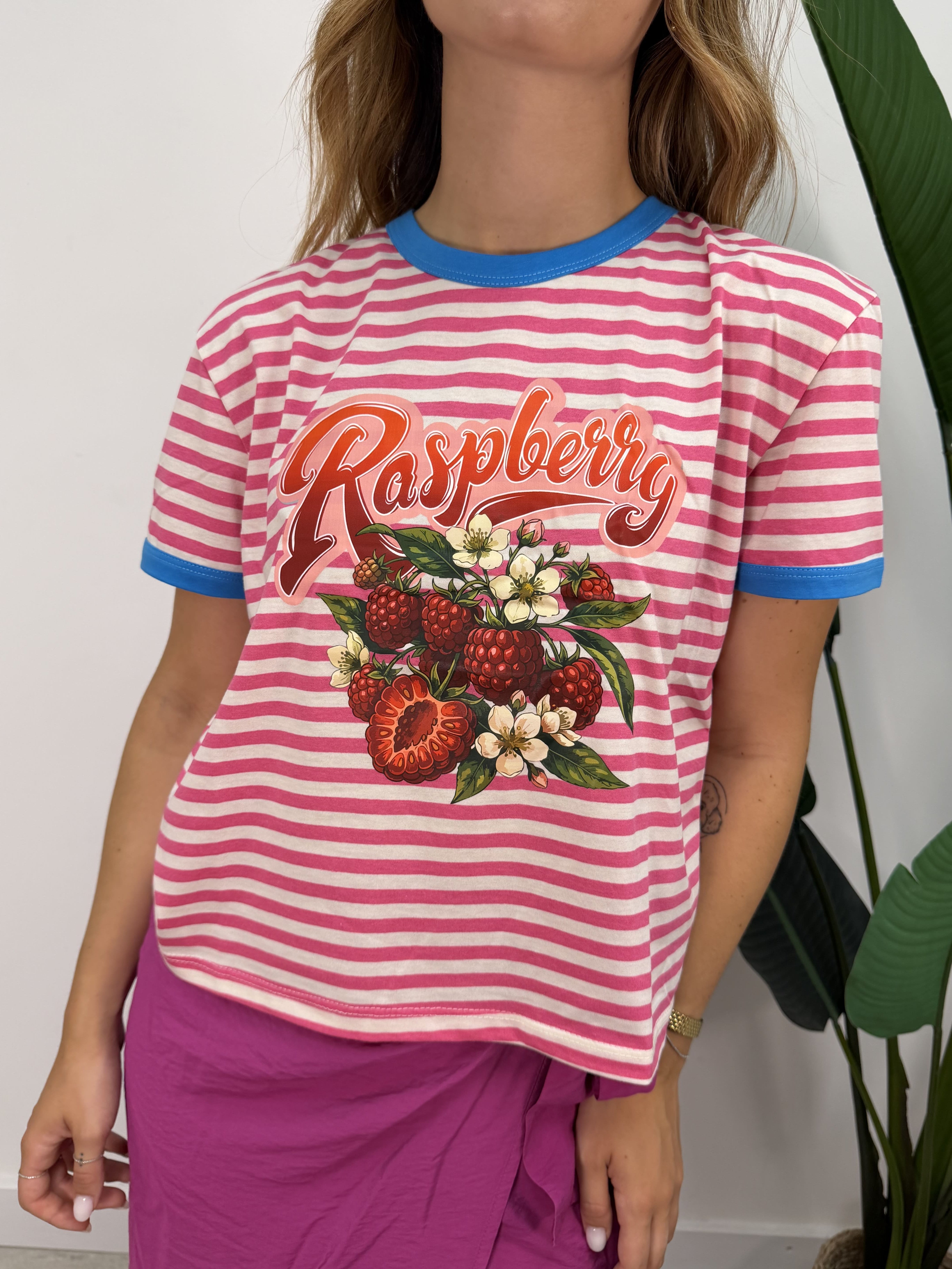 T-shirt rigata stampa lamponi Susy Mix