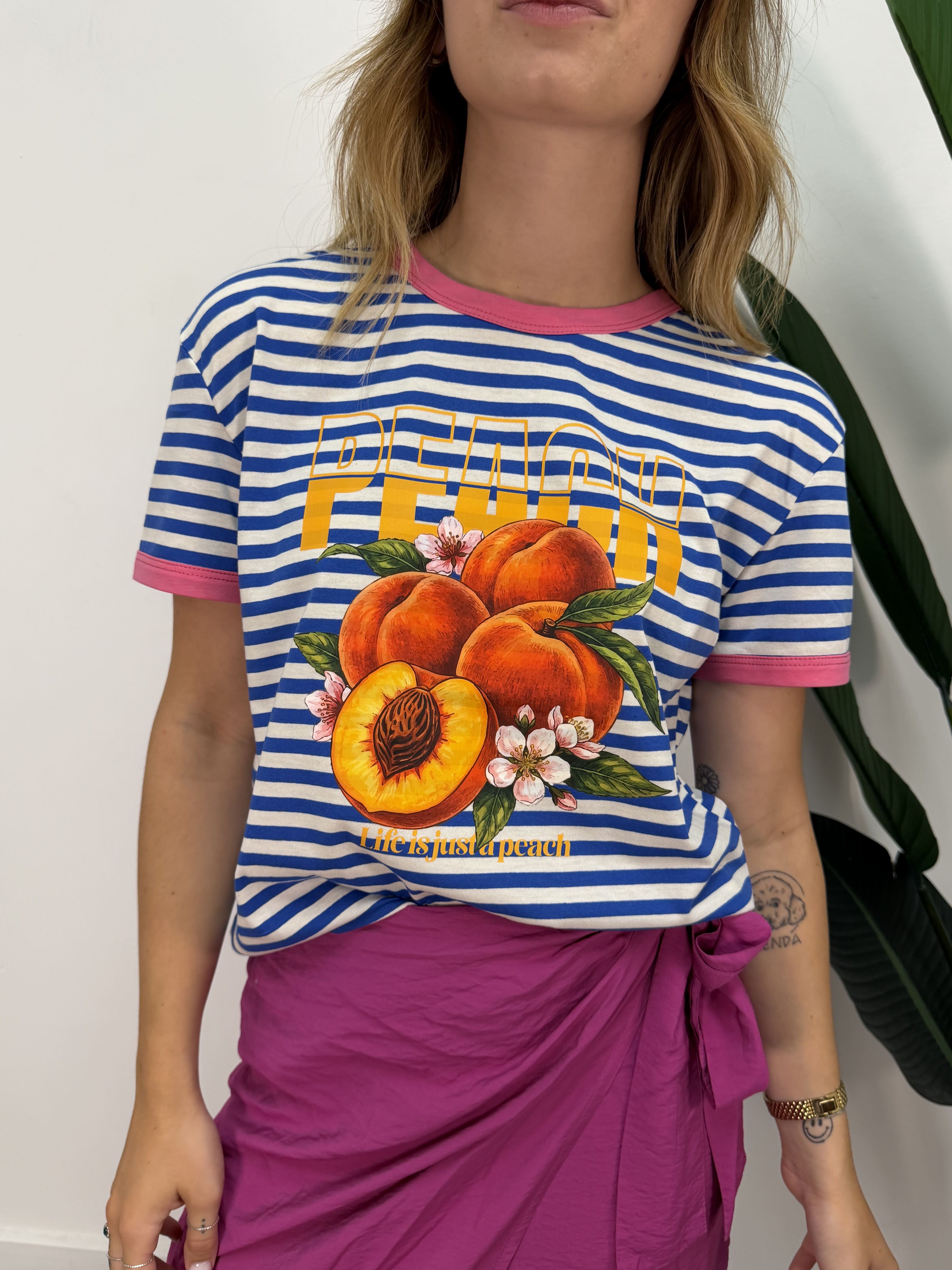T-shirt rigata stampa pesca Susy Mix