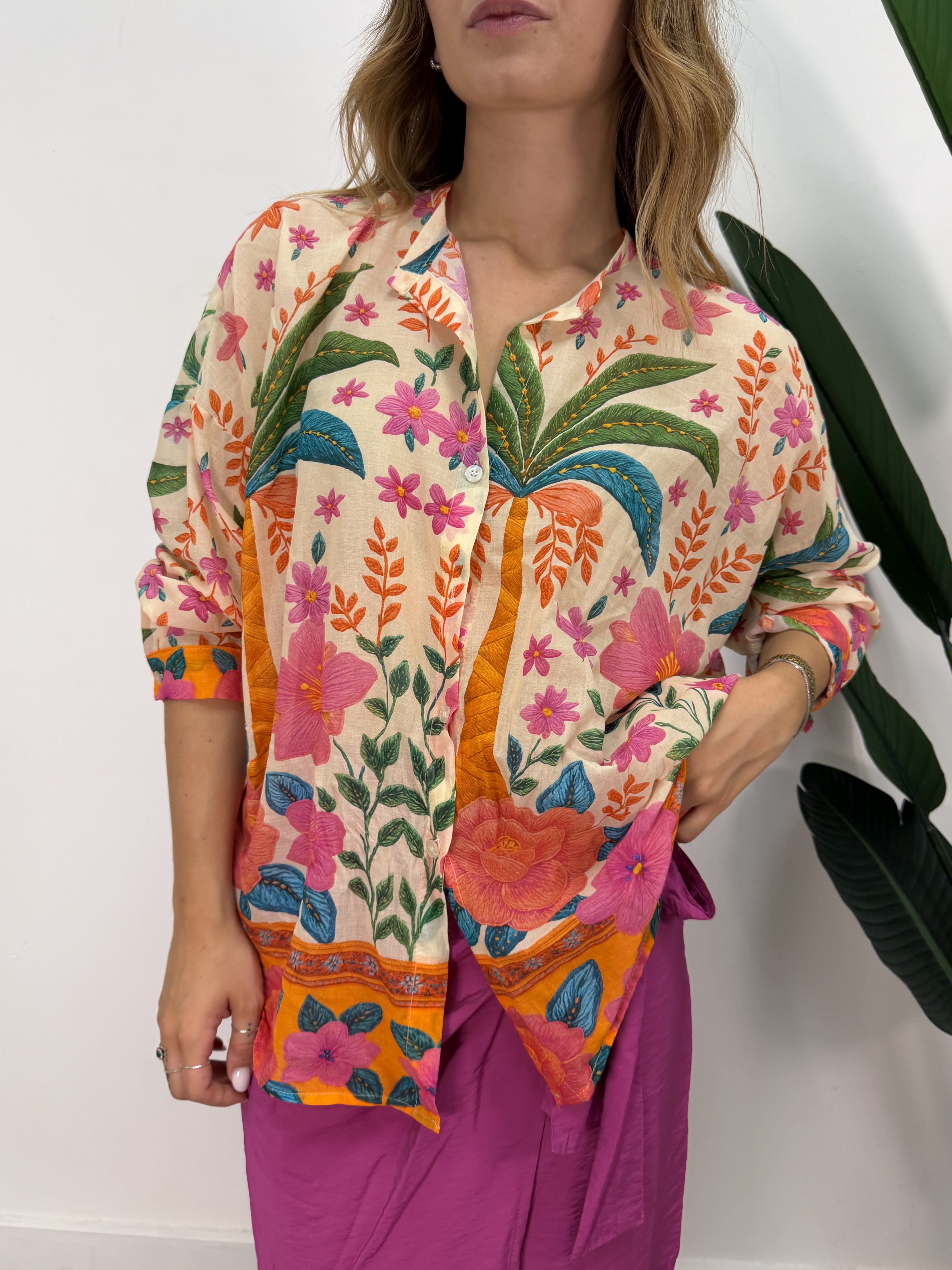 Camicia in mussola stampa palme Tensione In