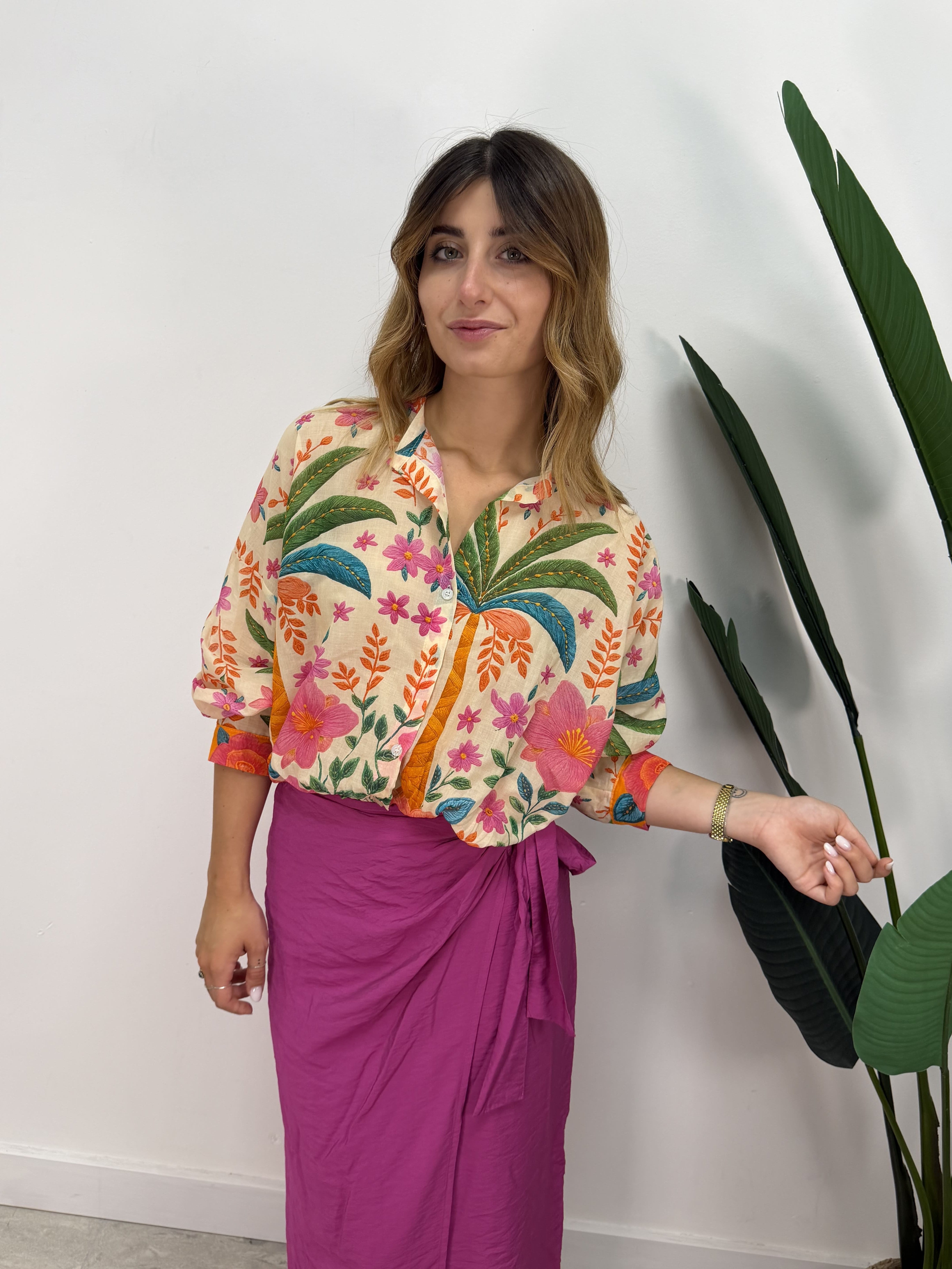 Camicia in mussola stampa palme Tensione In