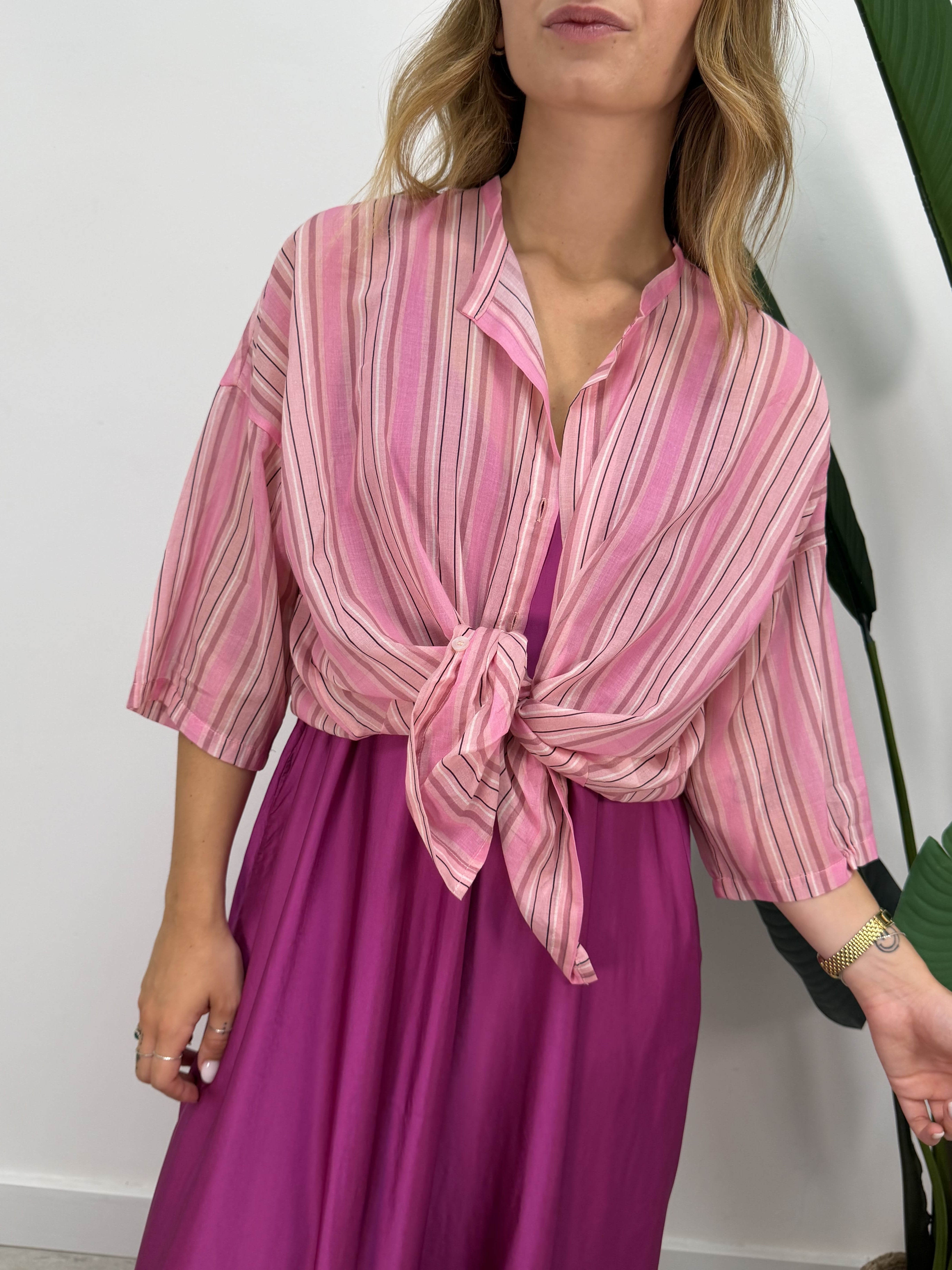 Camicia in mussola rigata rosa Tensione In