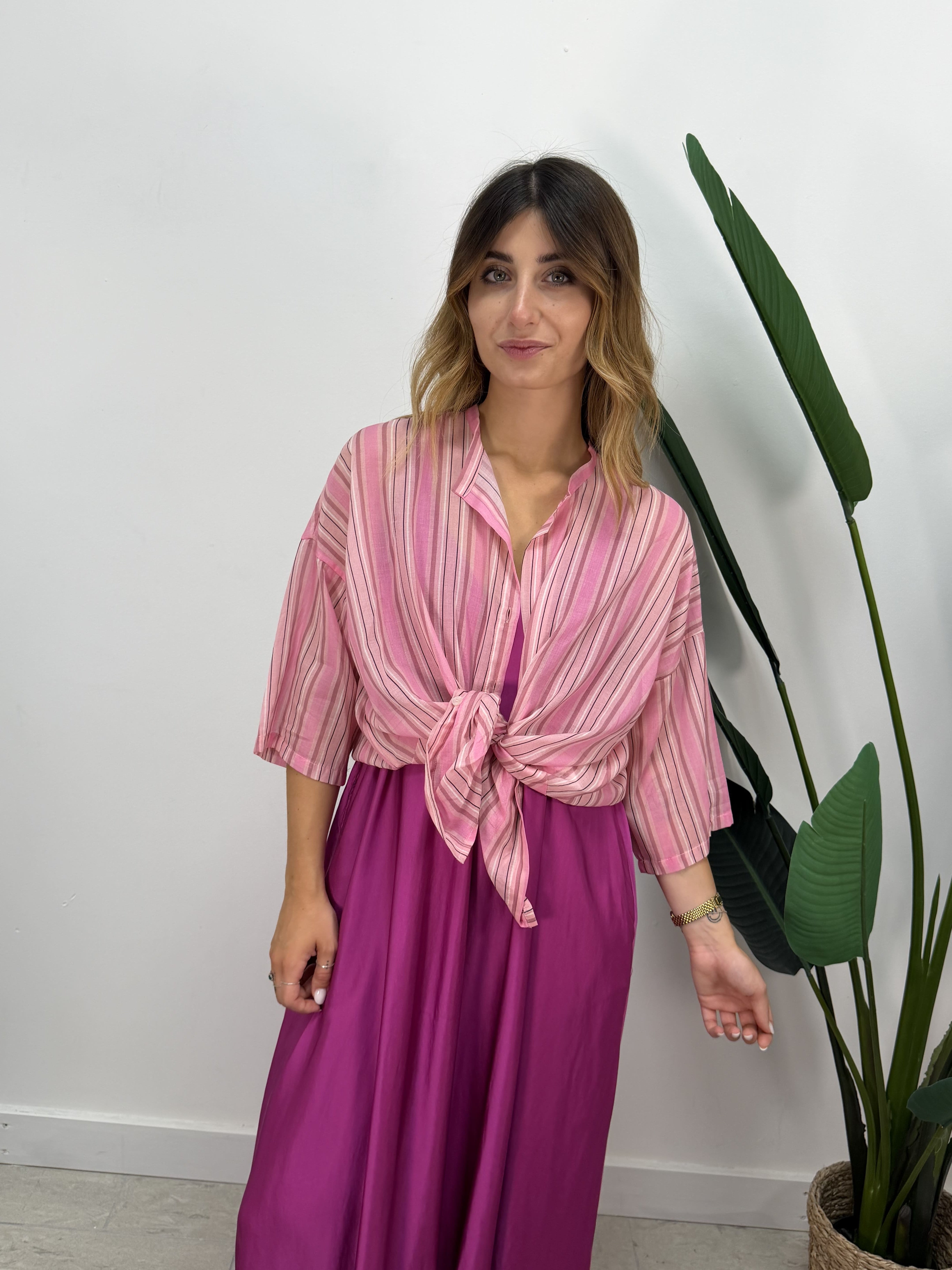 Camicia in mussola rigata rosa Tensione In
