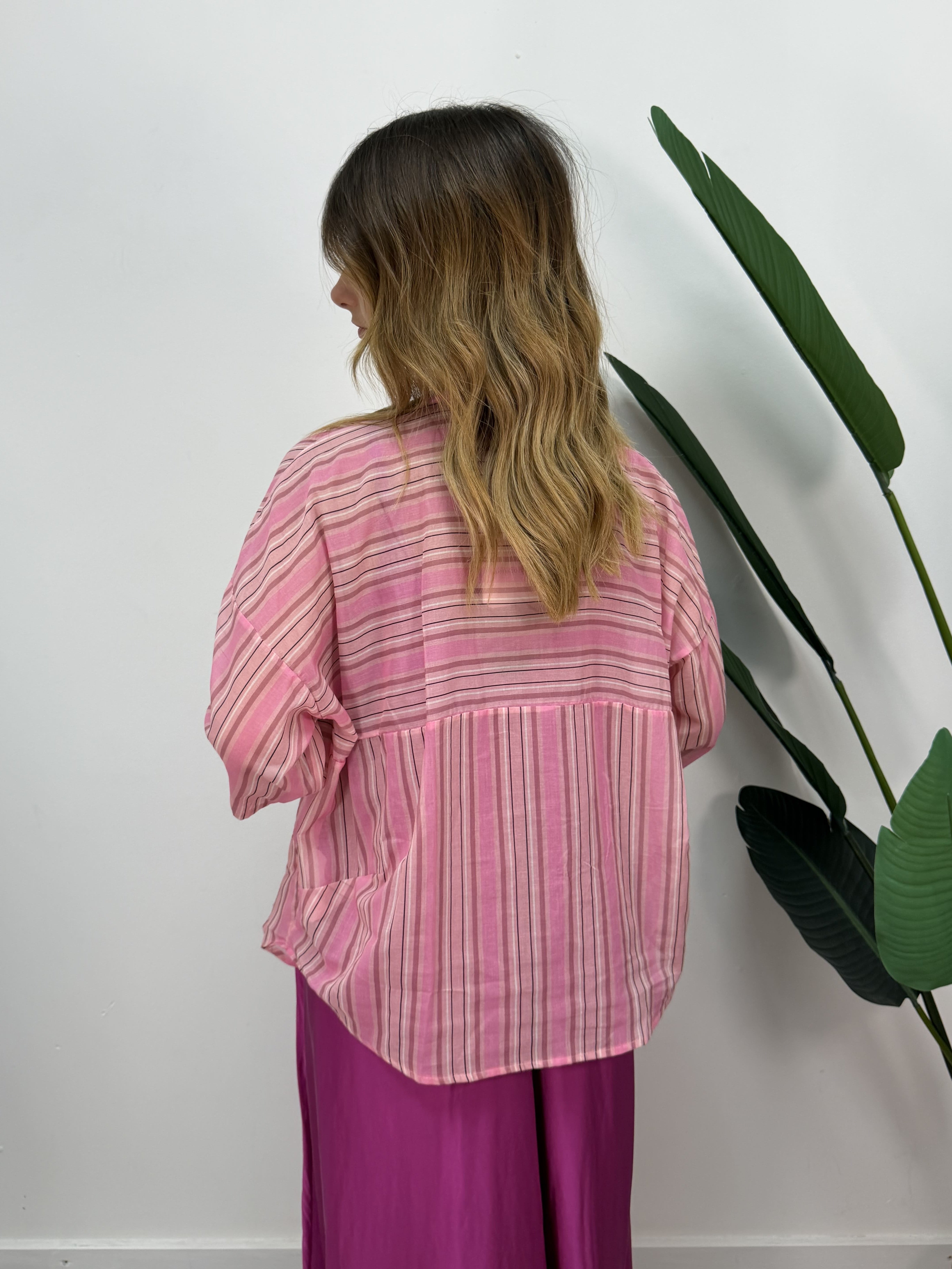 Camicia in mussola rigata rosa Tensione In