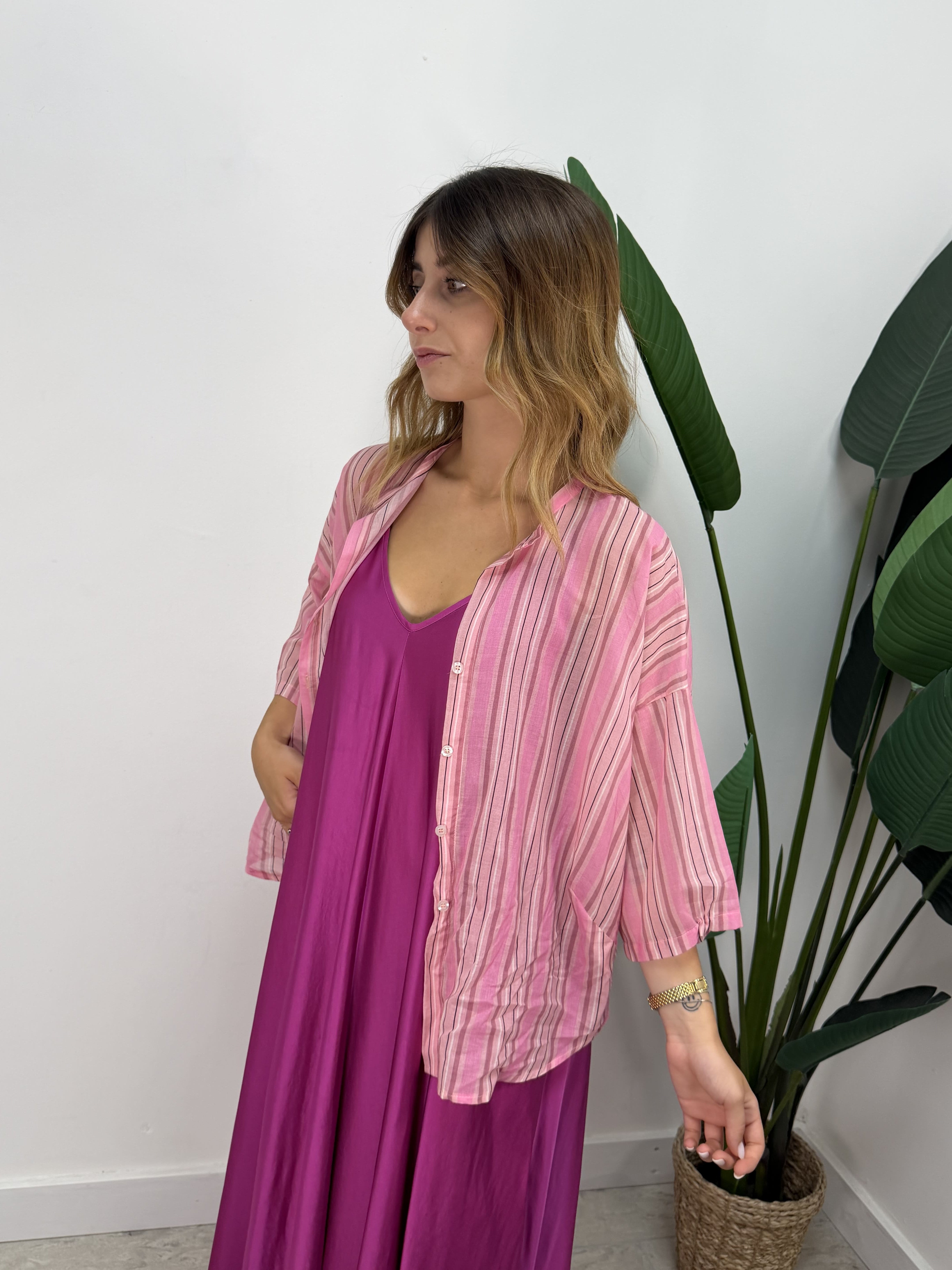 Camicia in mussola rigata rosa Tensione In