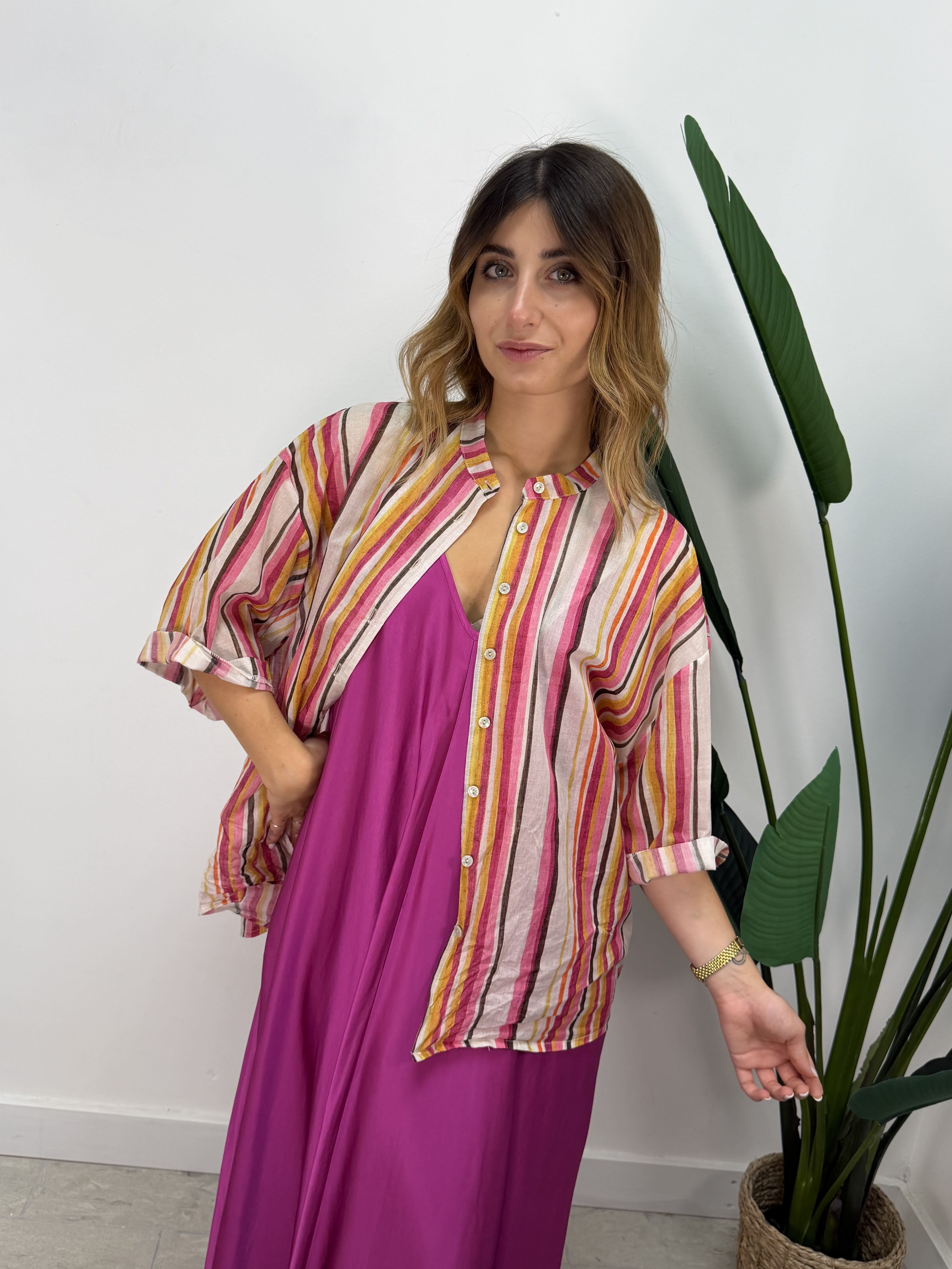 Camicia in mussola rigata multicolor Tensione In