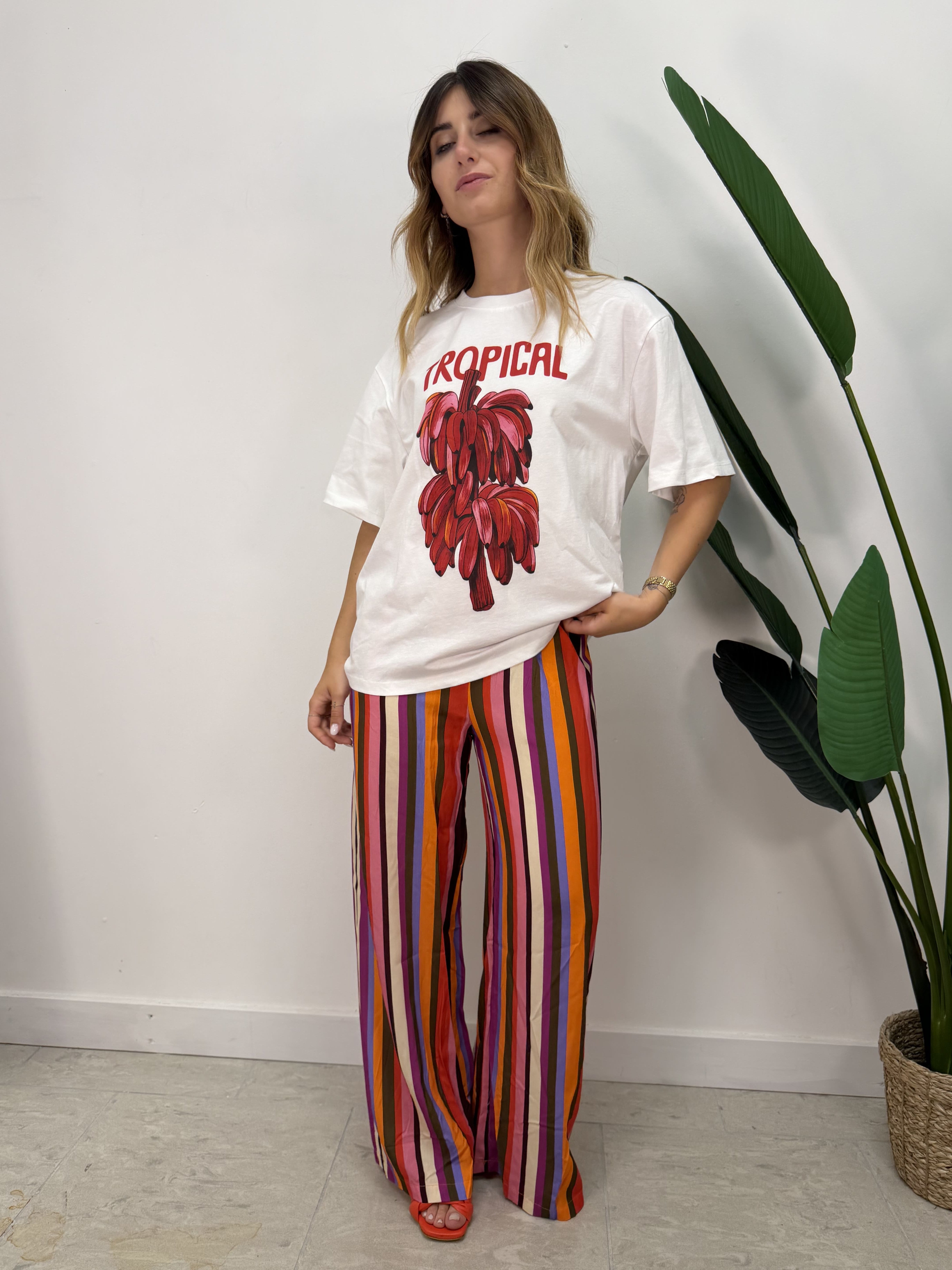 Pantalone fluido stampa righe Tensione In