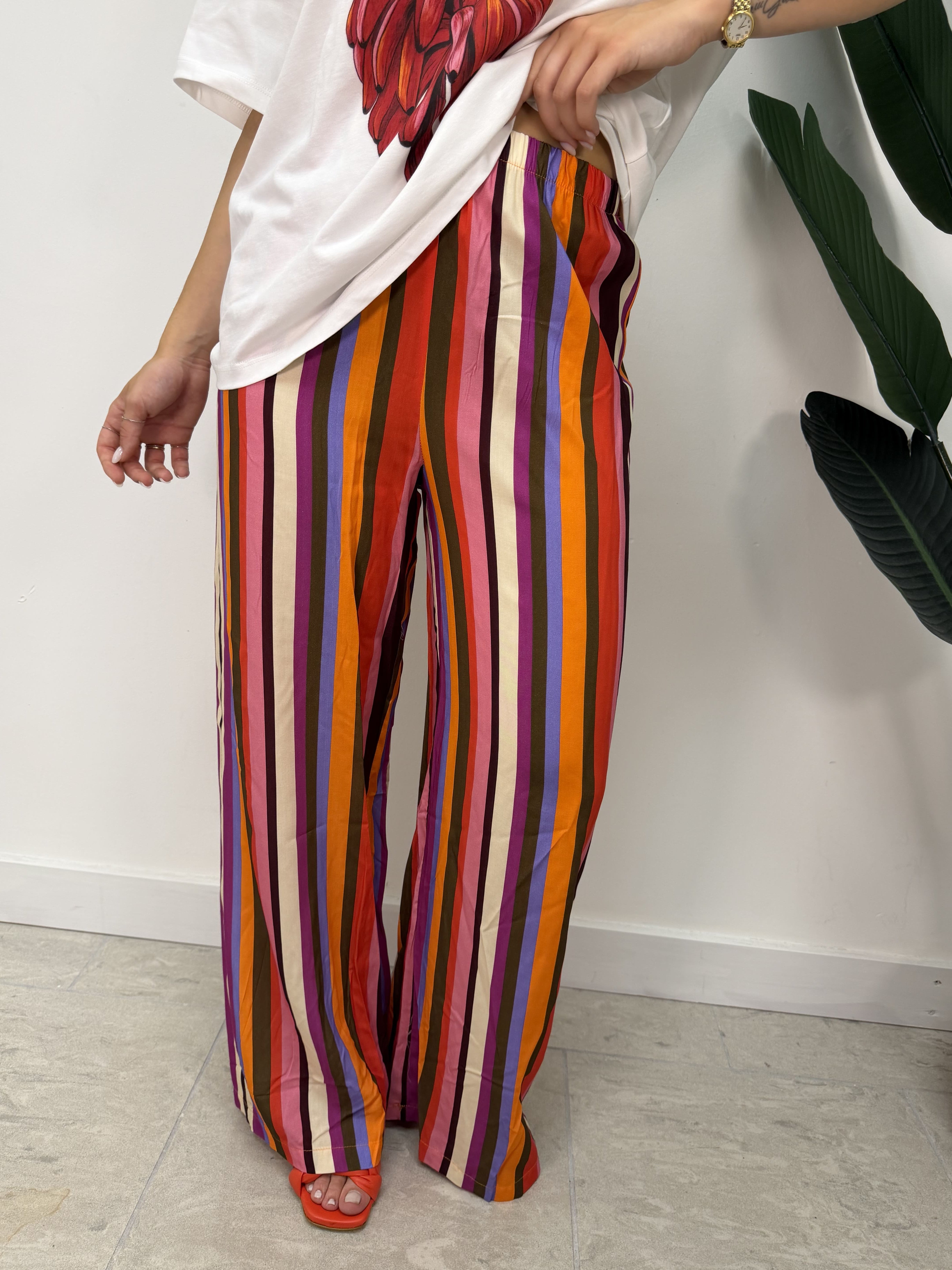 Pantalone fluido stampa righe Tensione In