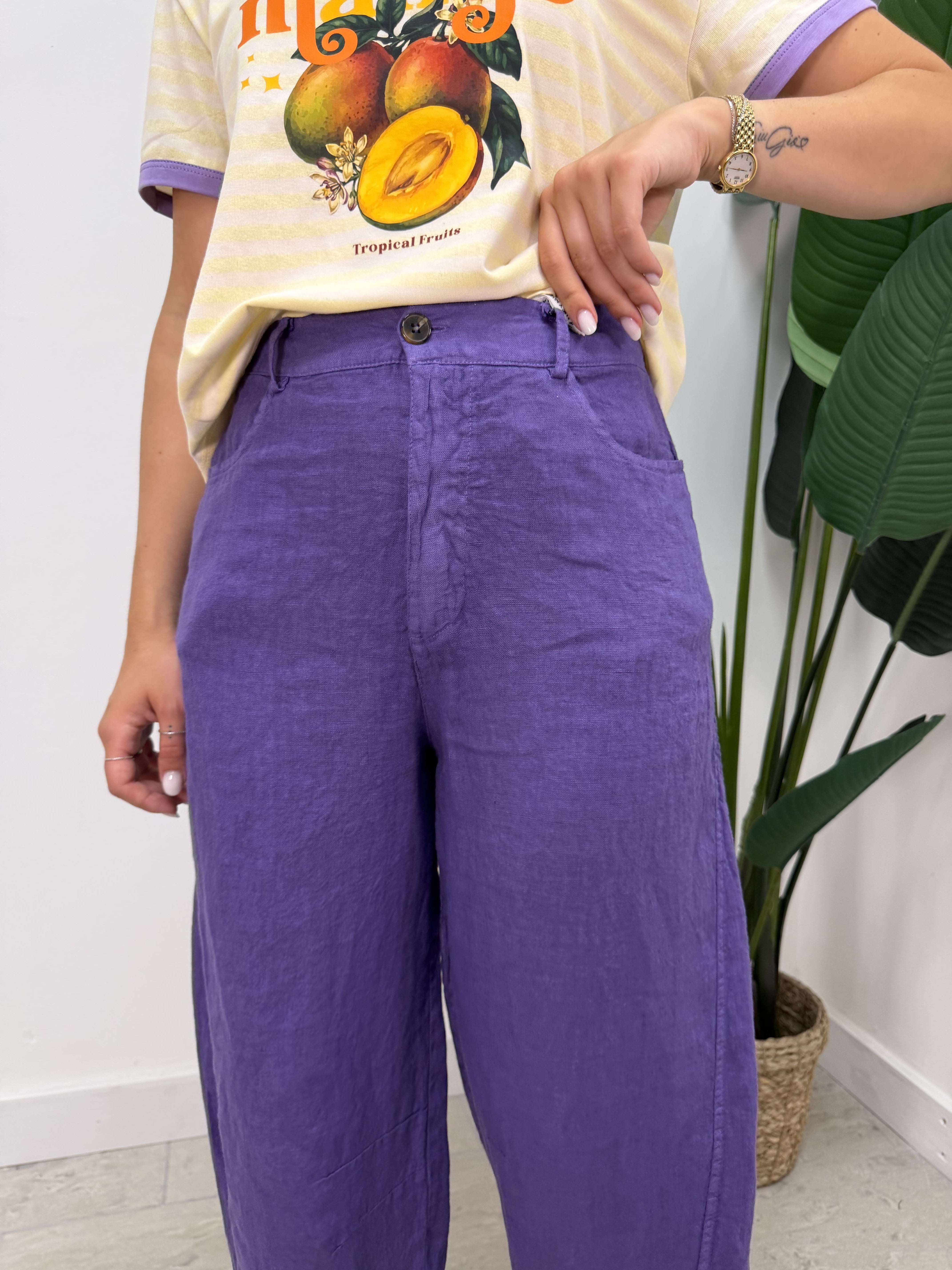 Pantalone barrel in lino Susy Mix