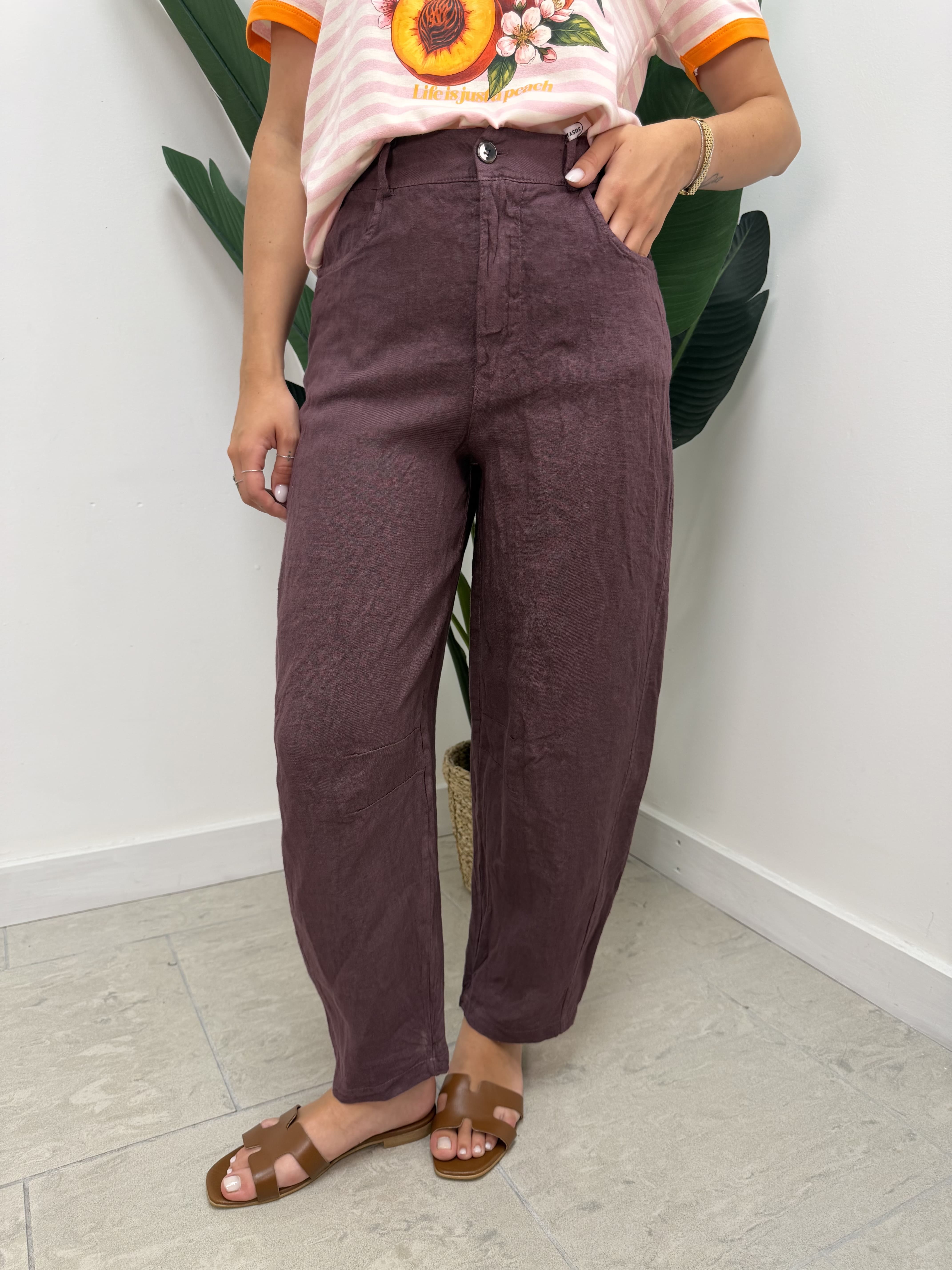 Pantalone barrel in lino Susy Mix