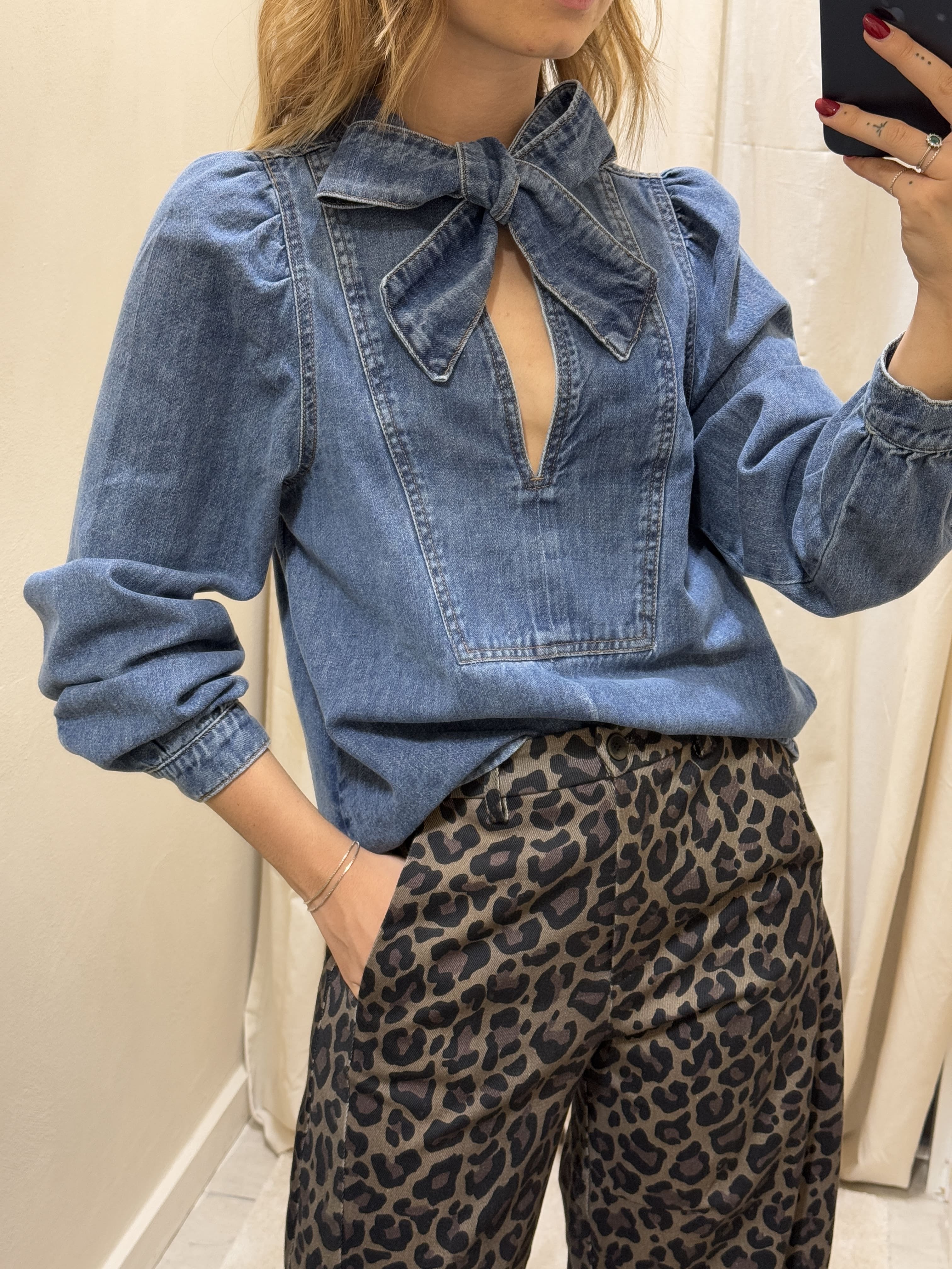 Camicia in denim con fiocco HaveOne