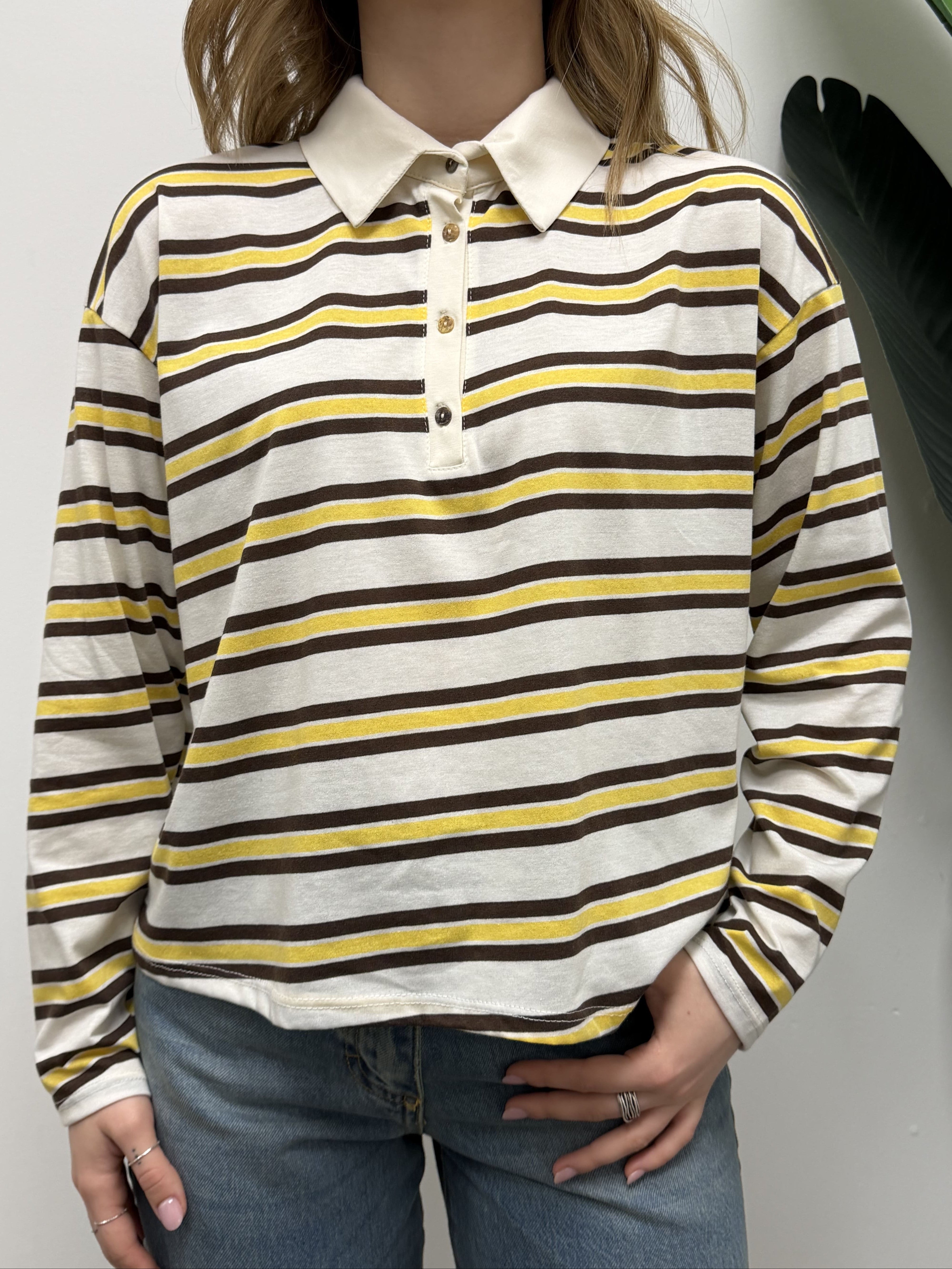 Polo manica lunga in cotone riga gialla e nera HaveOne