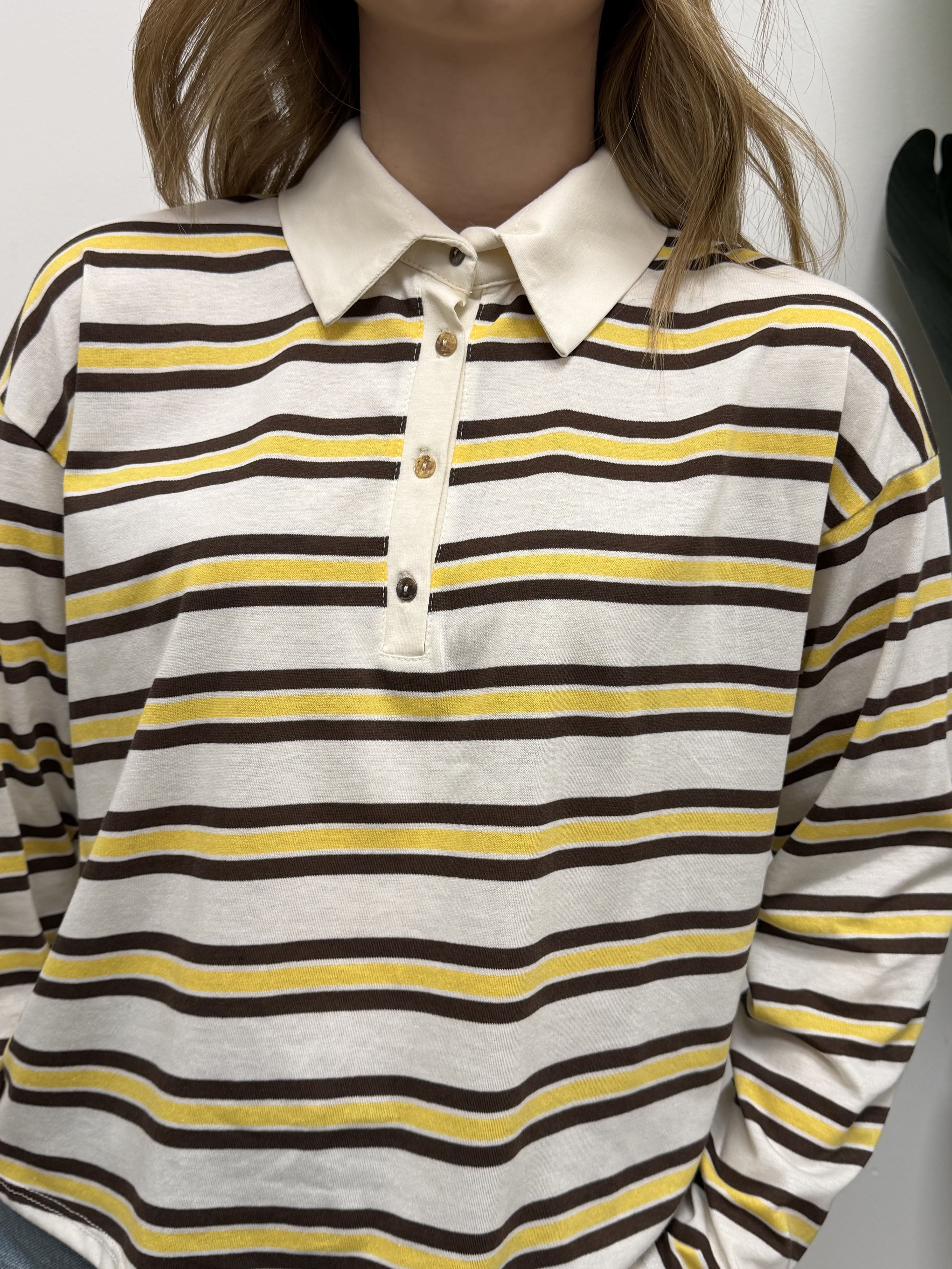 Polo manica lunga in cotone riga gialla e nera HaveOne