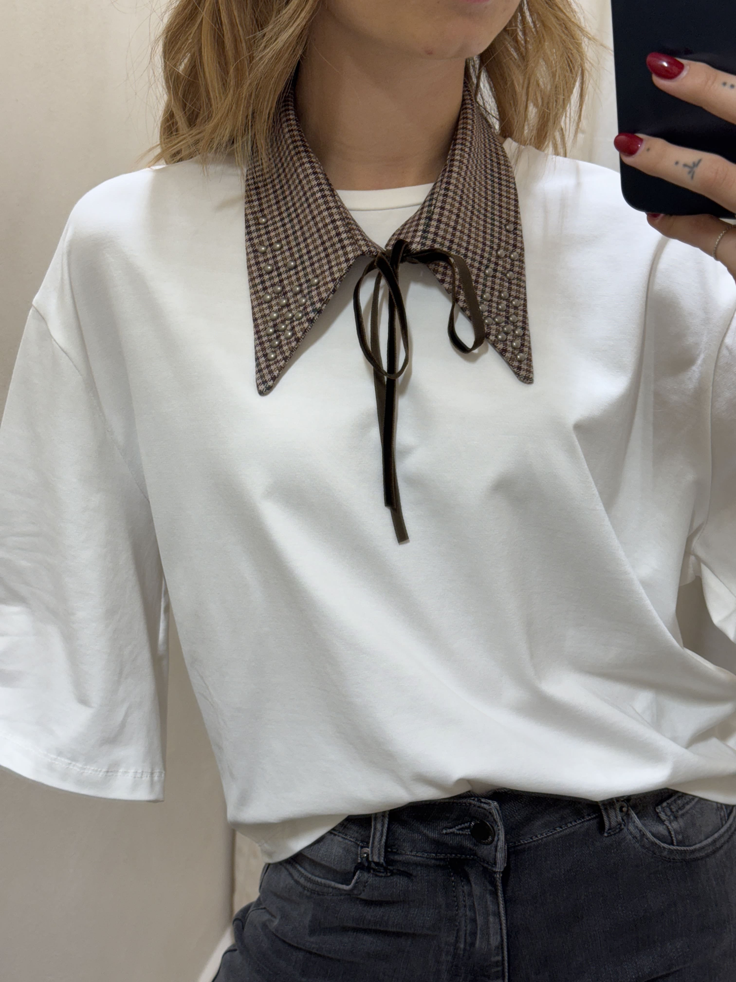 T-Shirt girocollo con colletto check Susy Mix