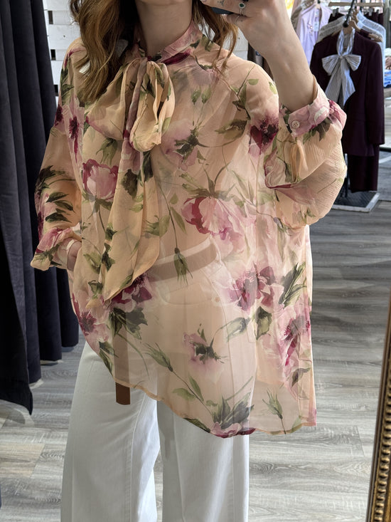 Camicia stampa floreale rosa con fiocco Dixie