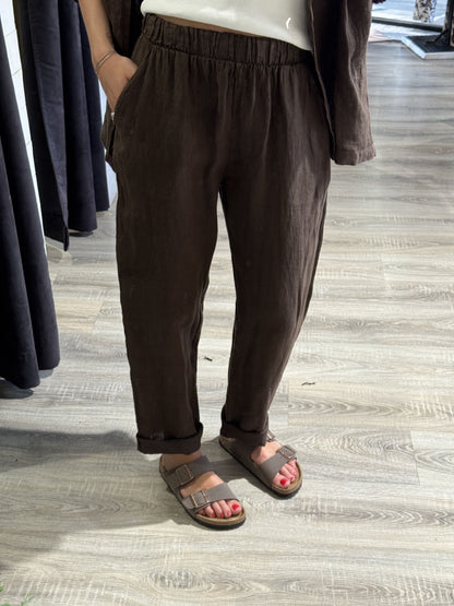 Pantalone baggy in lino con risvolto Susy Mix