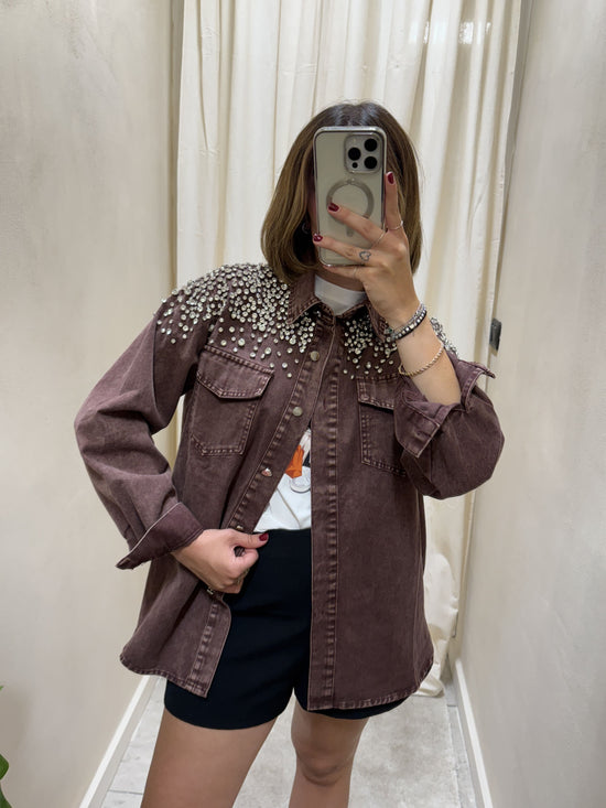 Giacca in denim con strass applicati Susy Mix