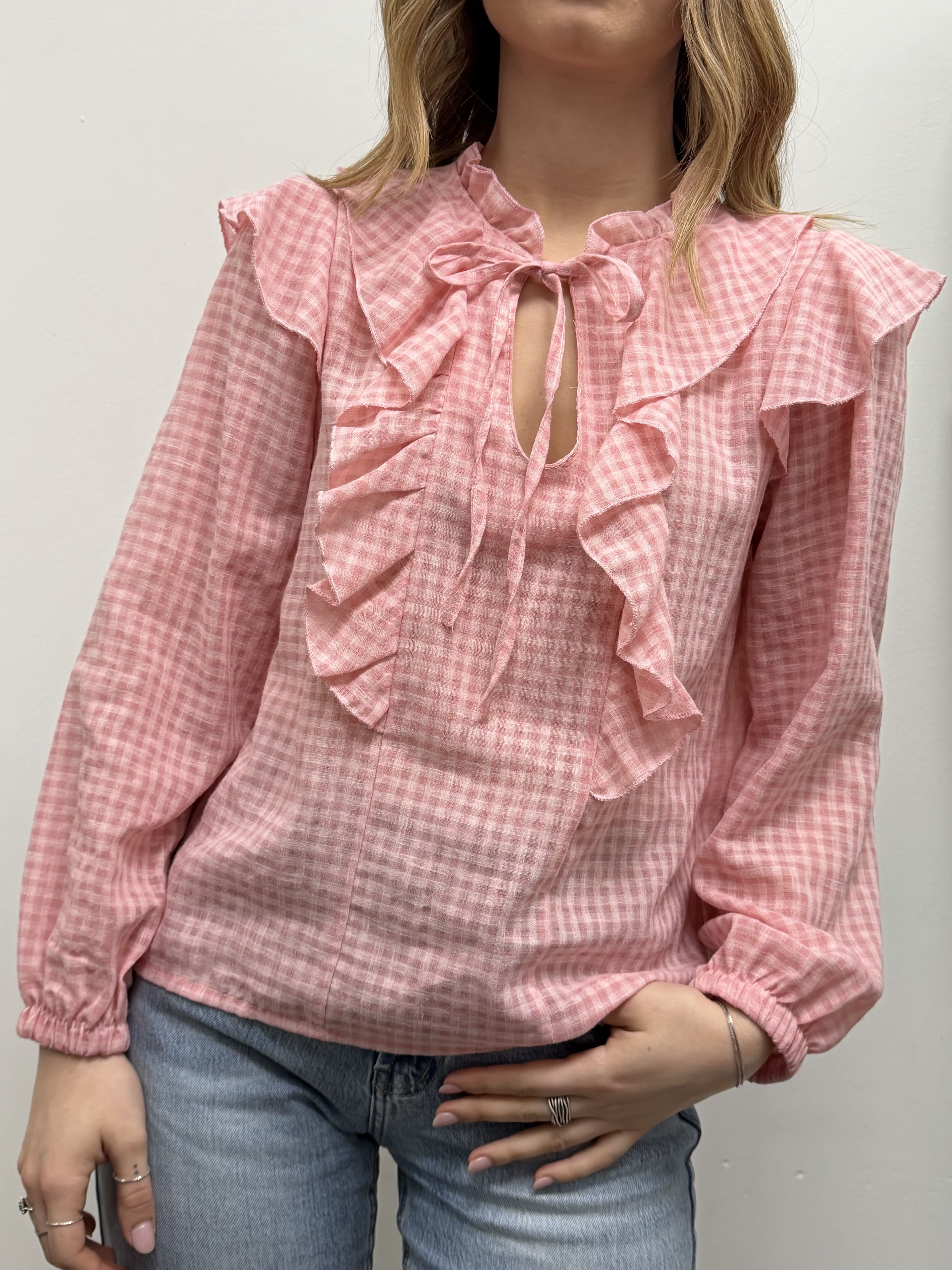 Blusa stampa vichy con rouches MyD