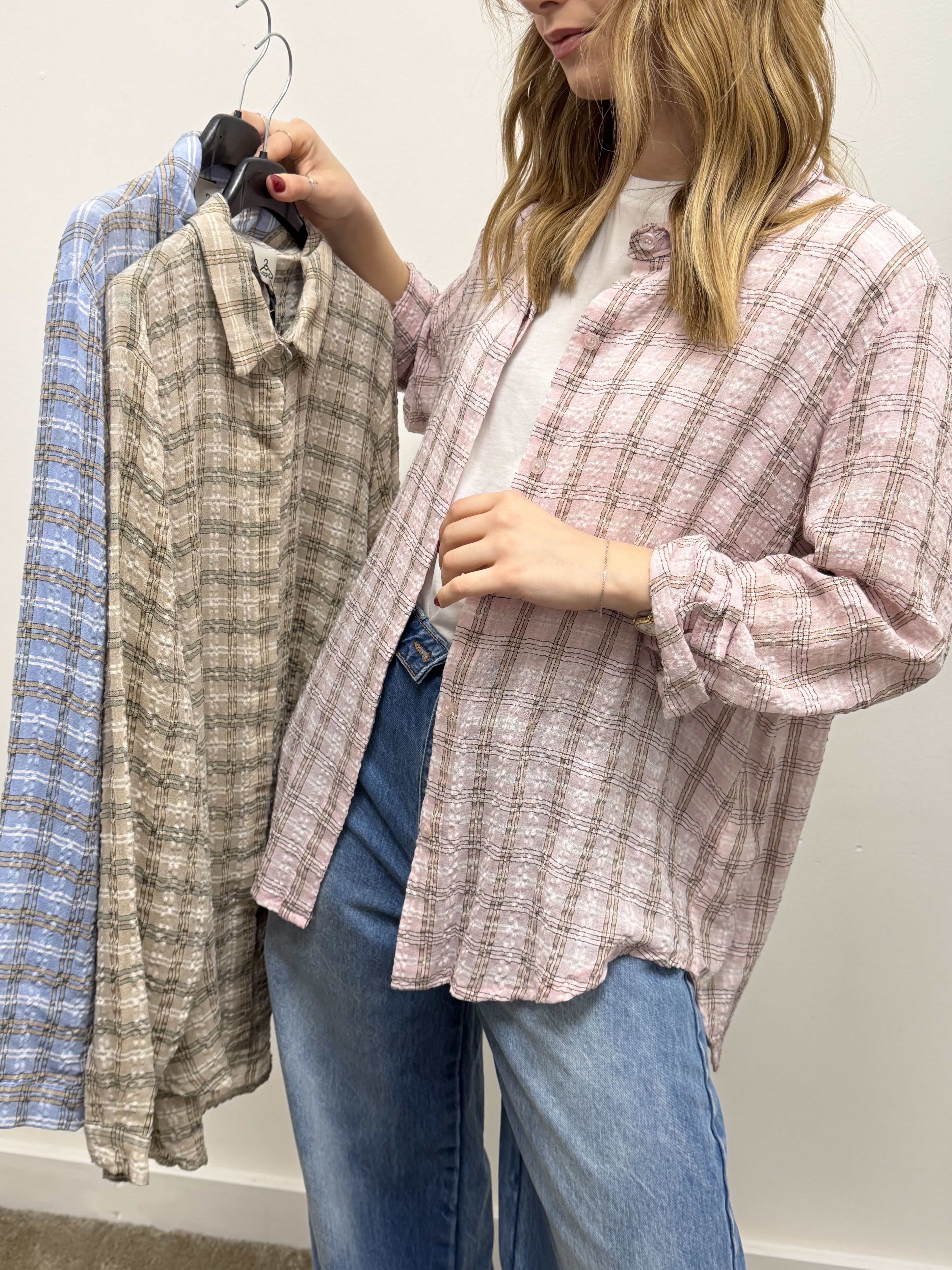 Camicia over check in cotone goffrato MyD