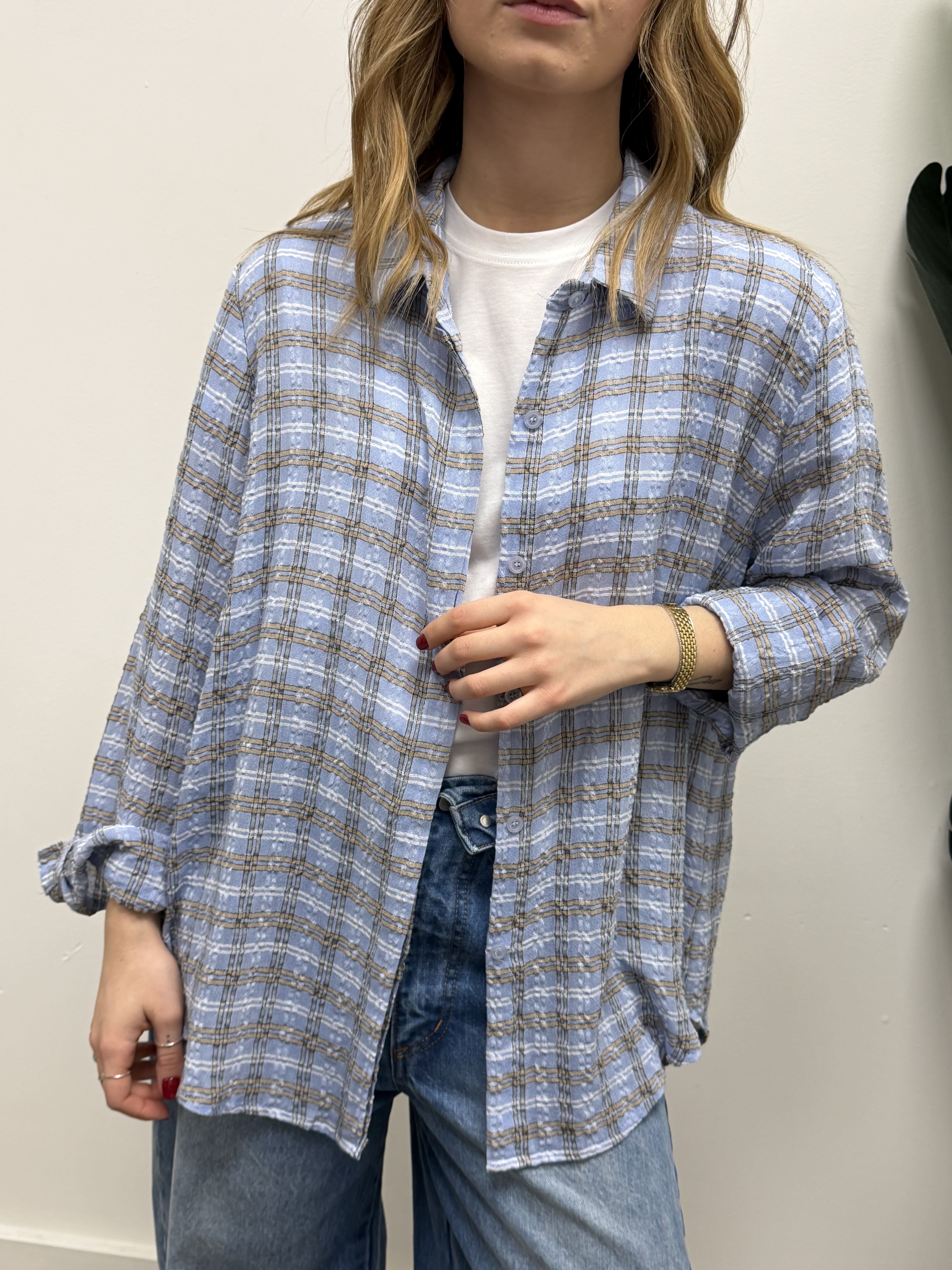 Camicia over check in cotone goffrato MyD