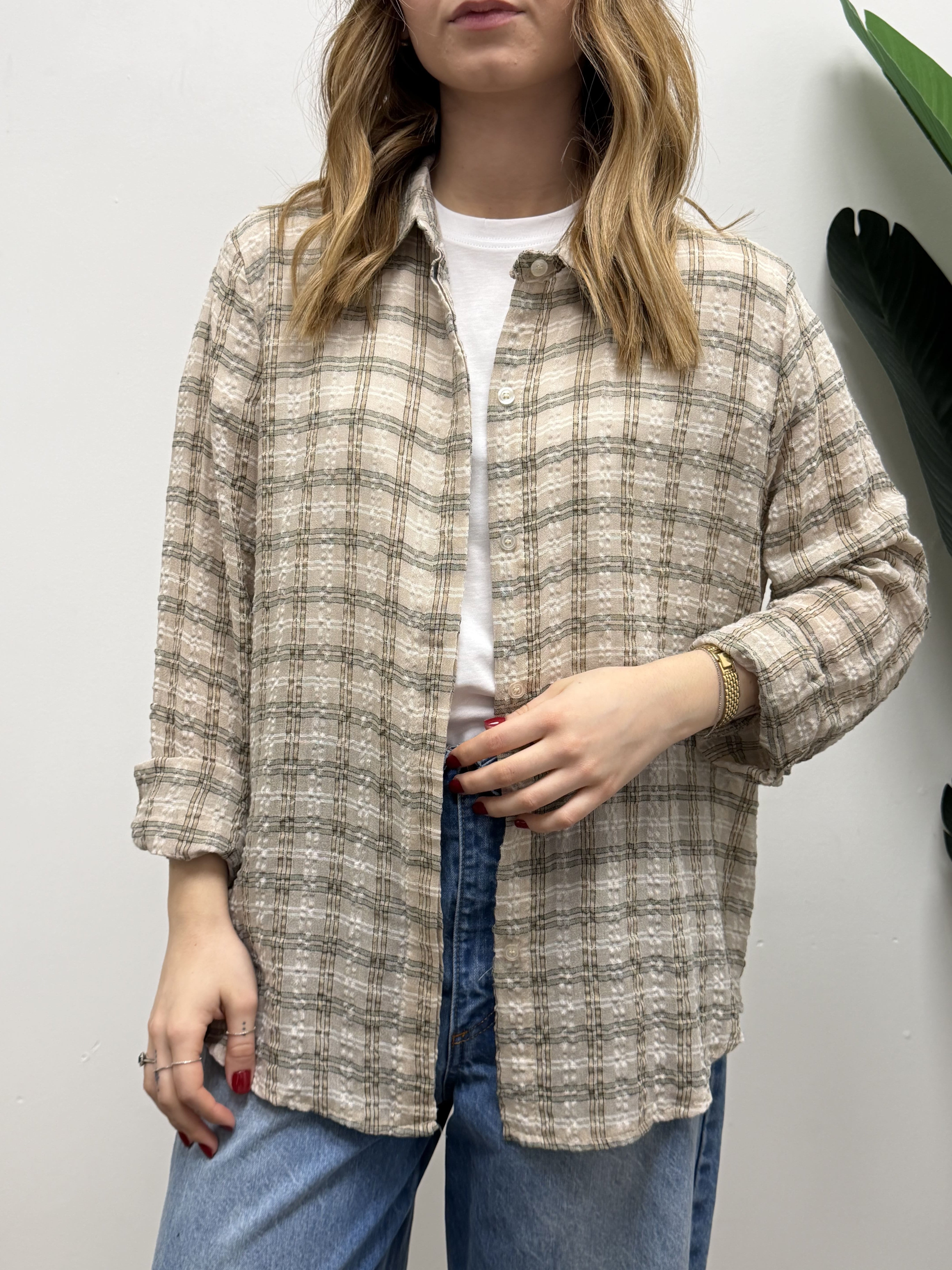 Camicia over check in cotone goffrato MyD