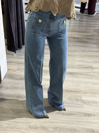 Jeans gamba dritta con taschine e bottoni Tensione In
