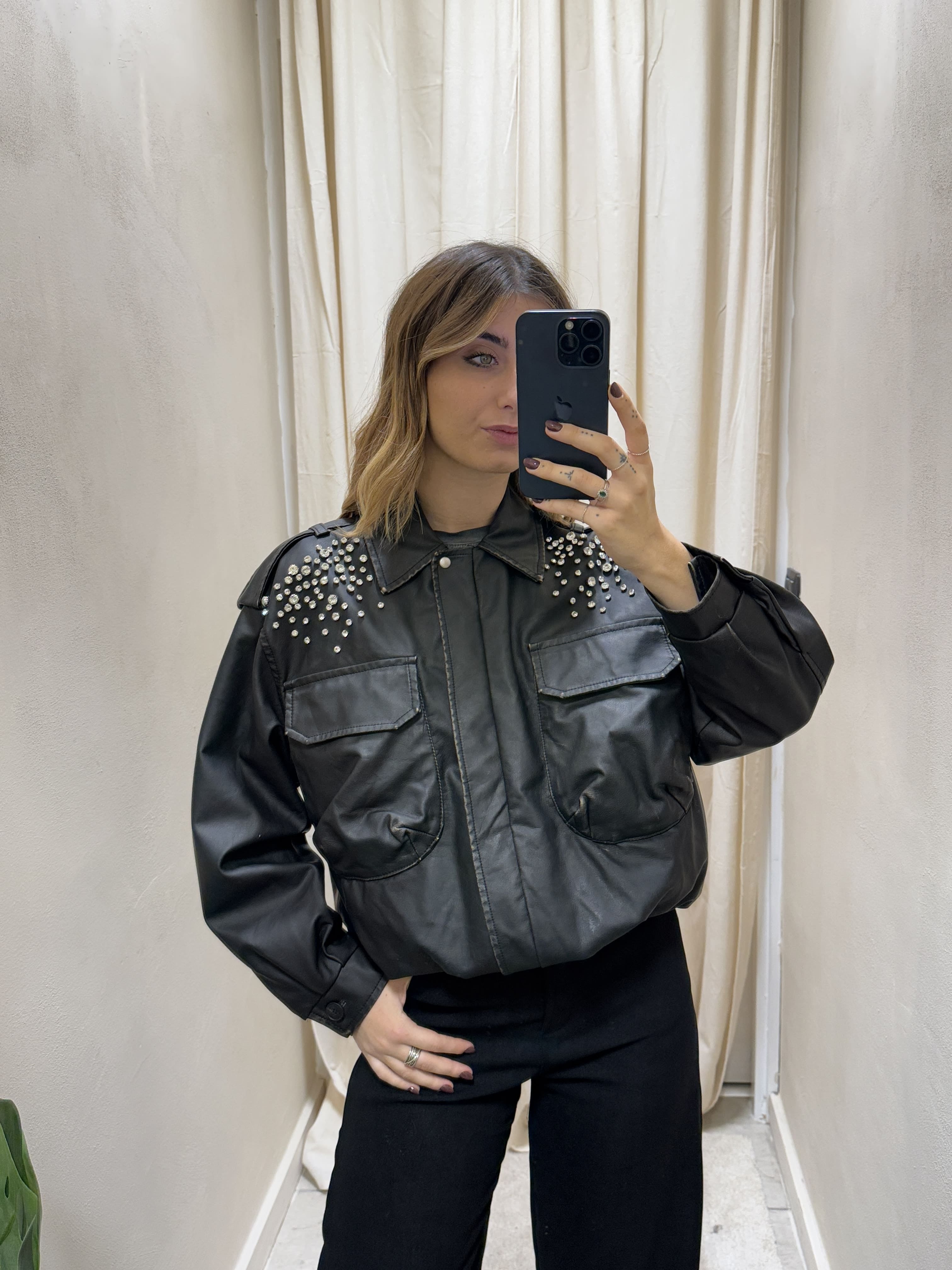 Bomber ecopelle con dettagli strass HaveOne