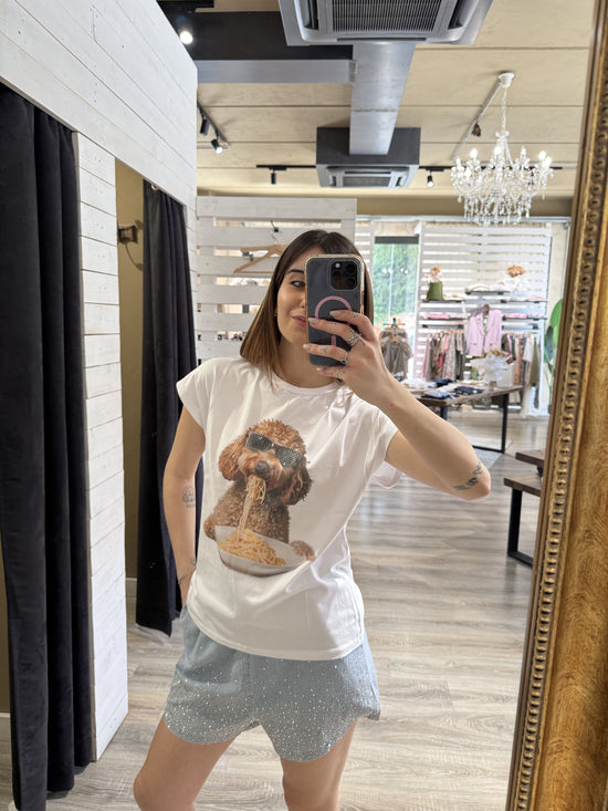 T-shirt girocollo stampa barboncino spaghetti Susy Mix
