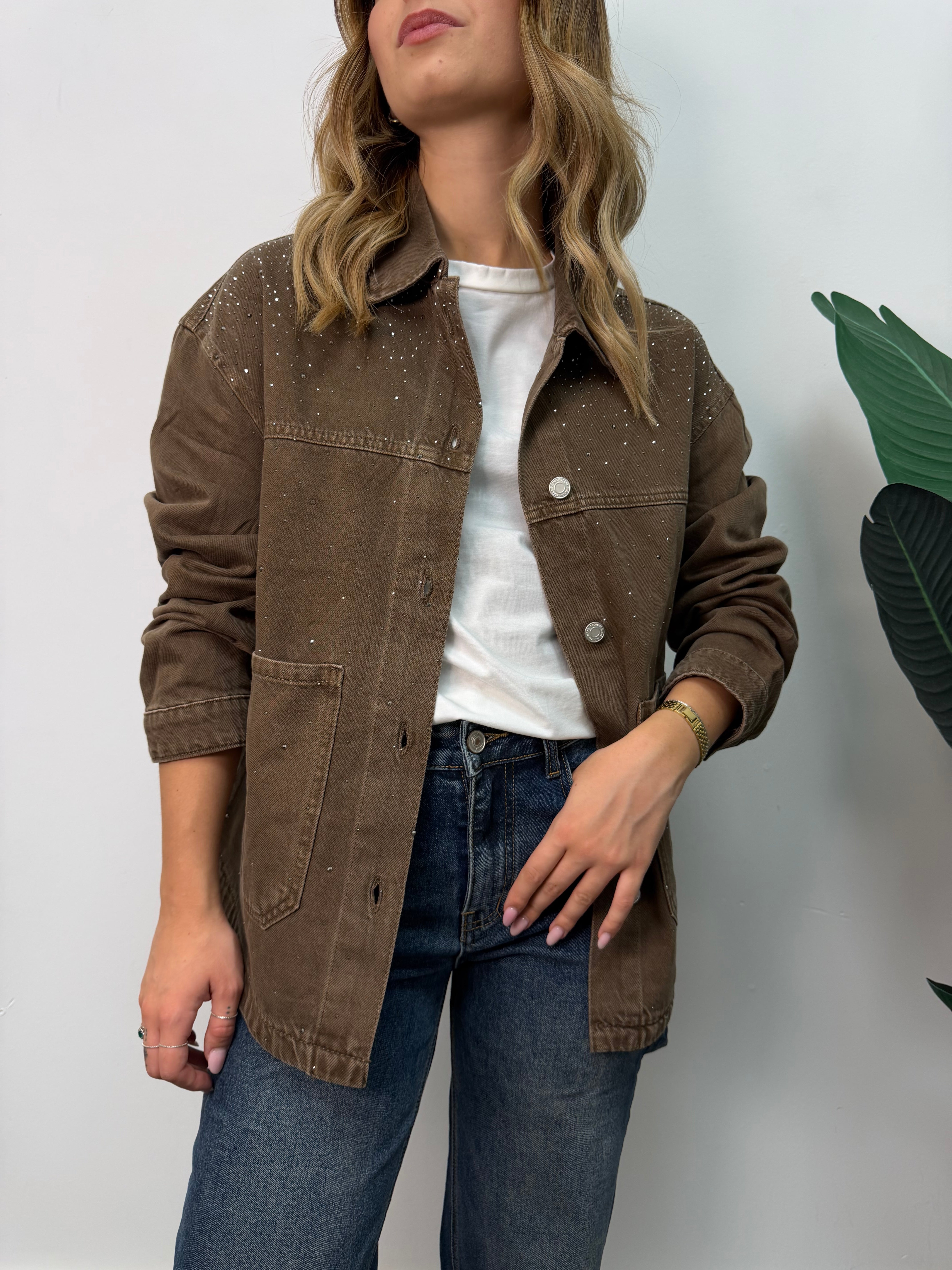 Over shirt in denim con strass MyD