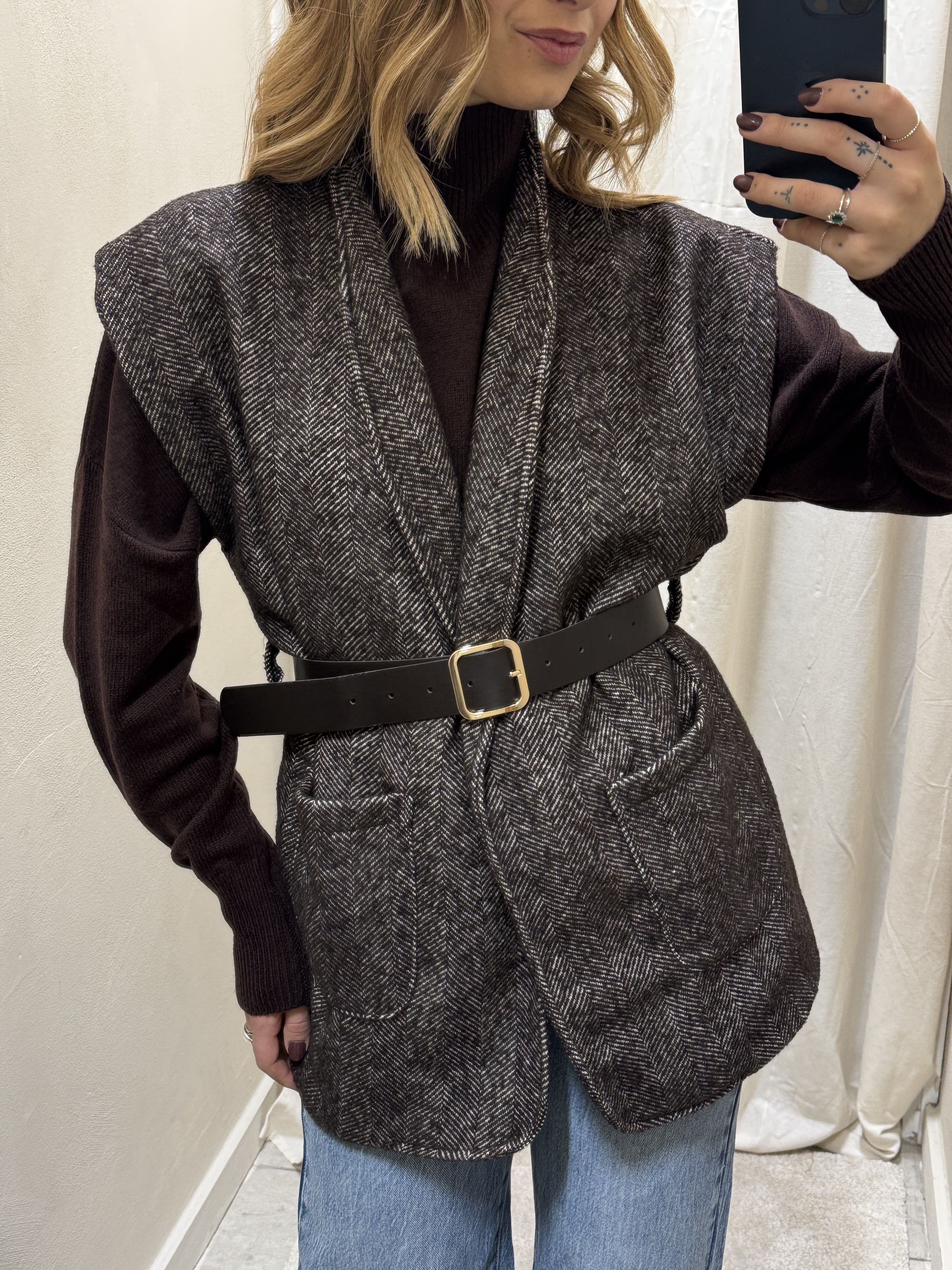 Gilet spigato misto lana con cintura MyD