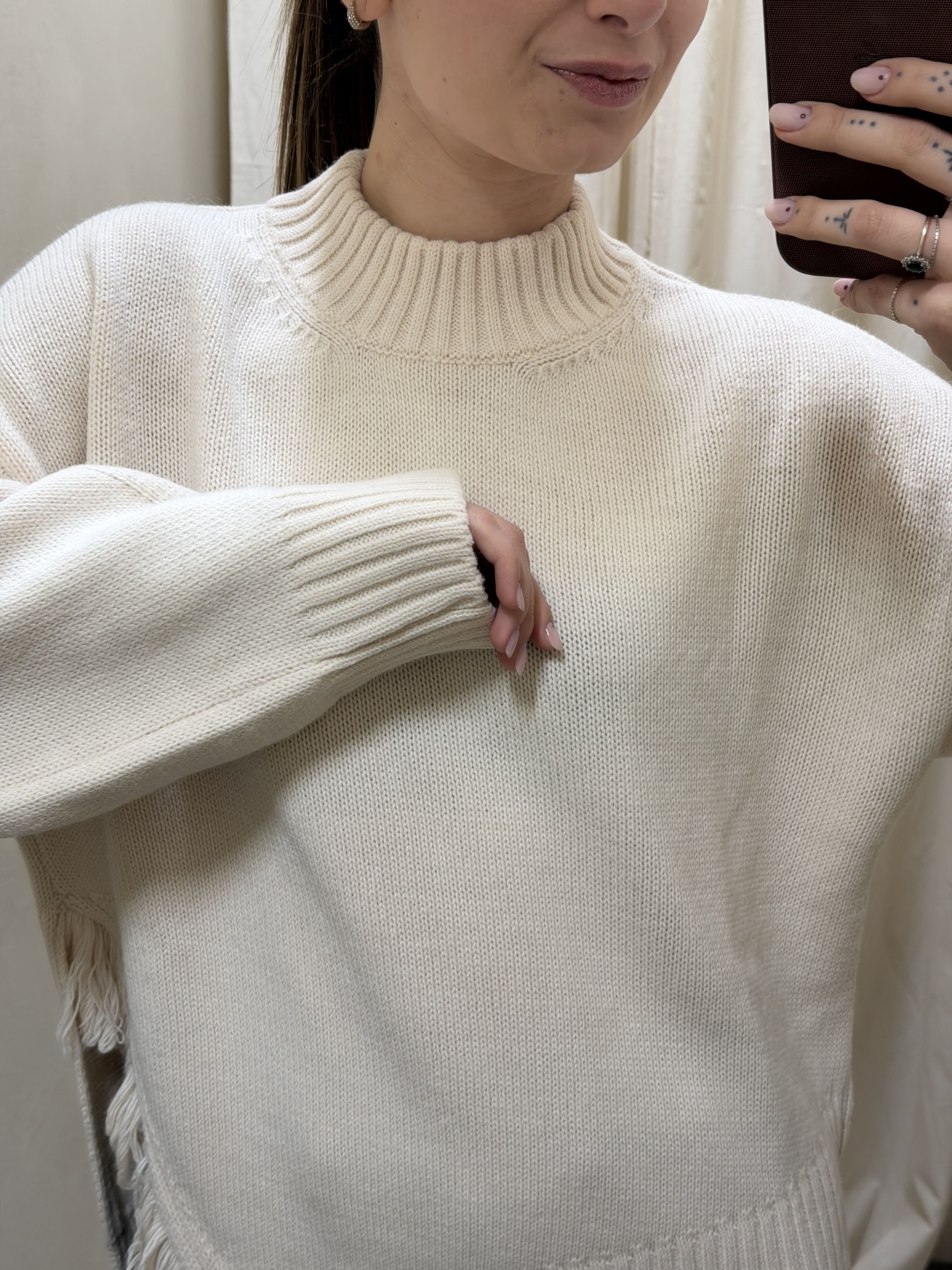 Maglione misto lana con spacco e frange HaveOne