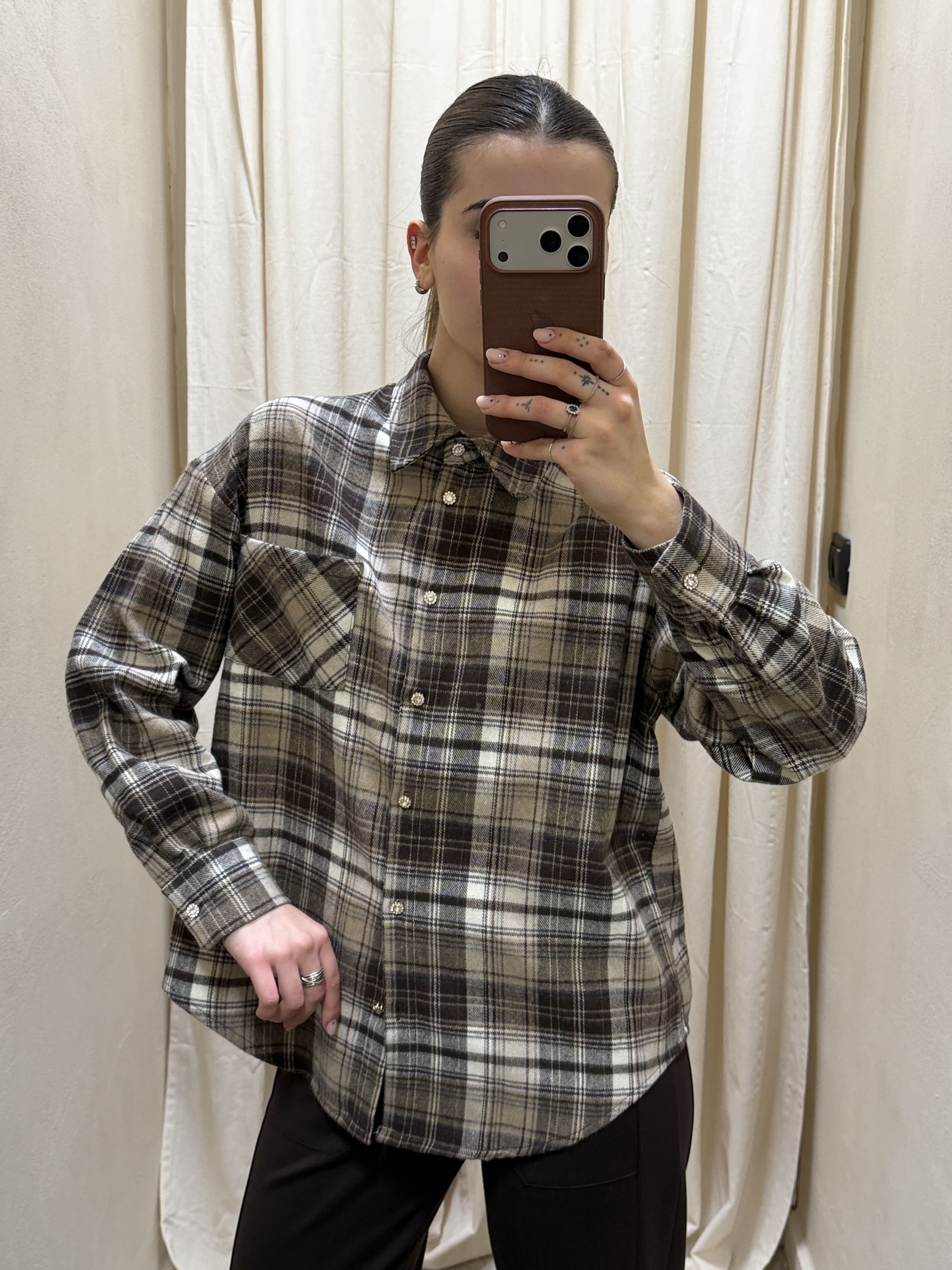 Camicia check in flanella con bottoni gioiello Tensione In