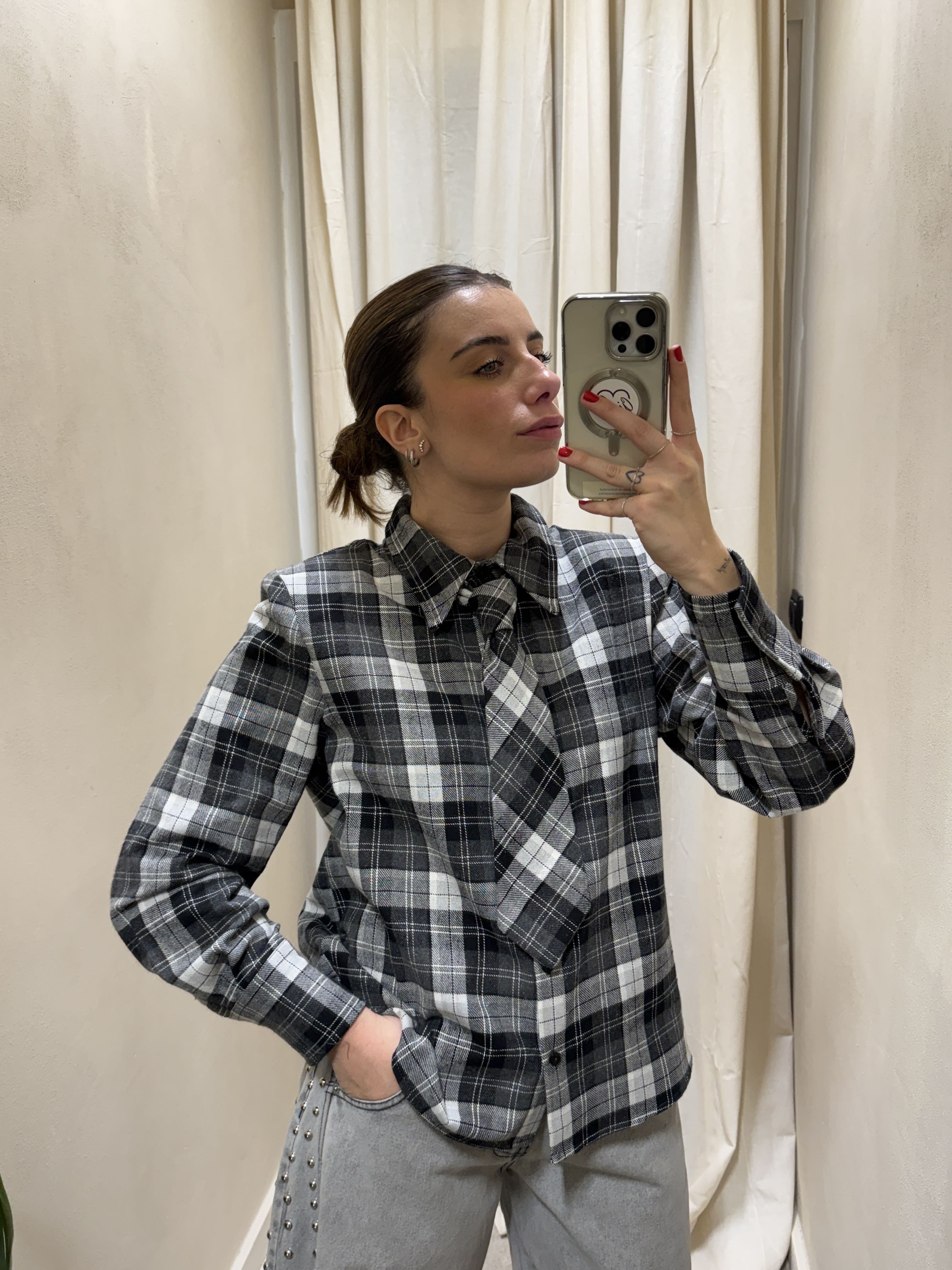 Camicia check in flanella con cravatta Tensione In