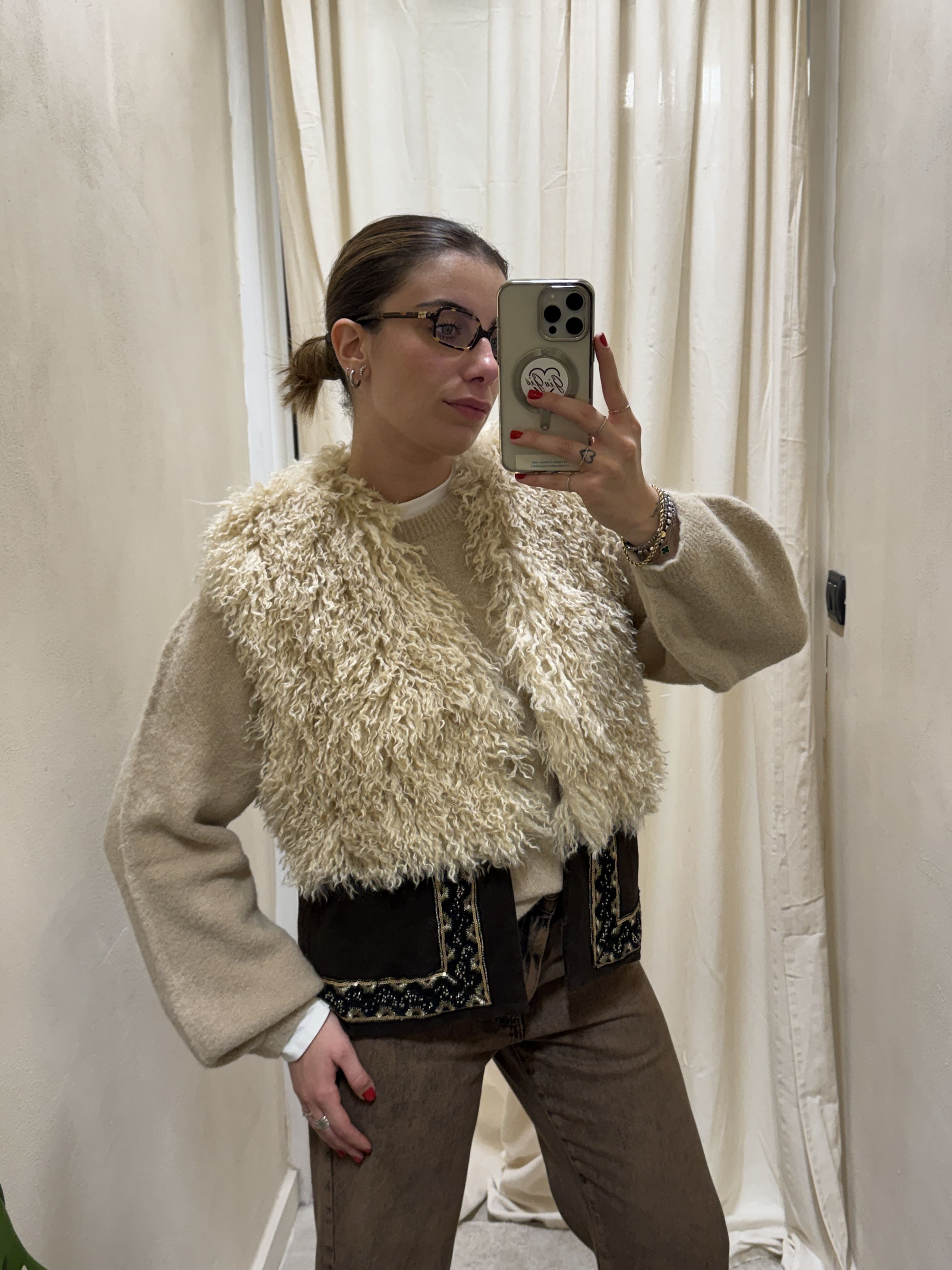 Gilet combinato in eco-mongolia e velluto Tensione In