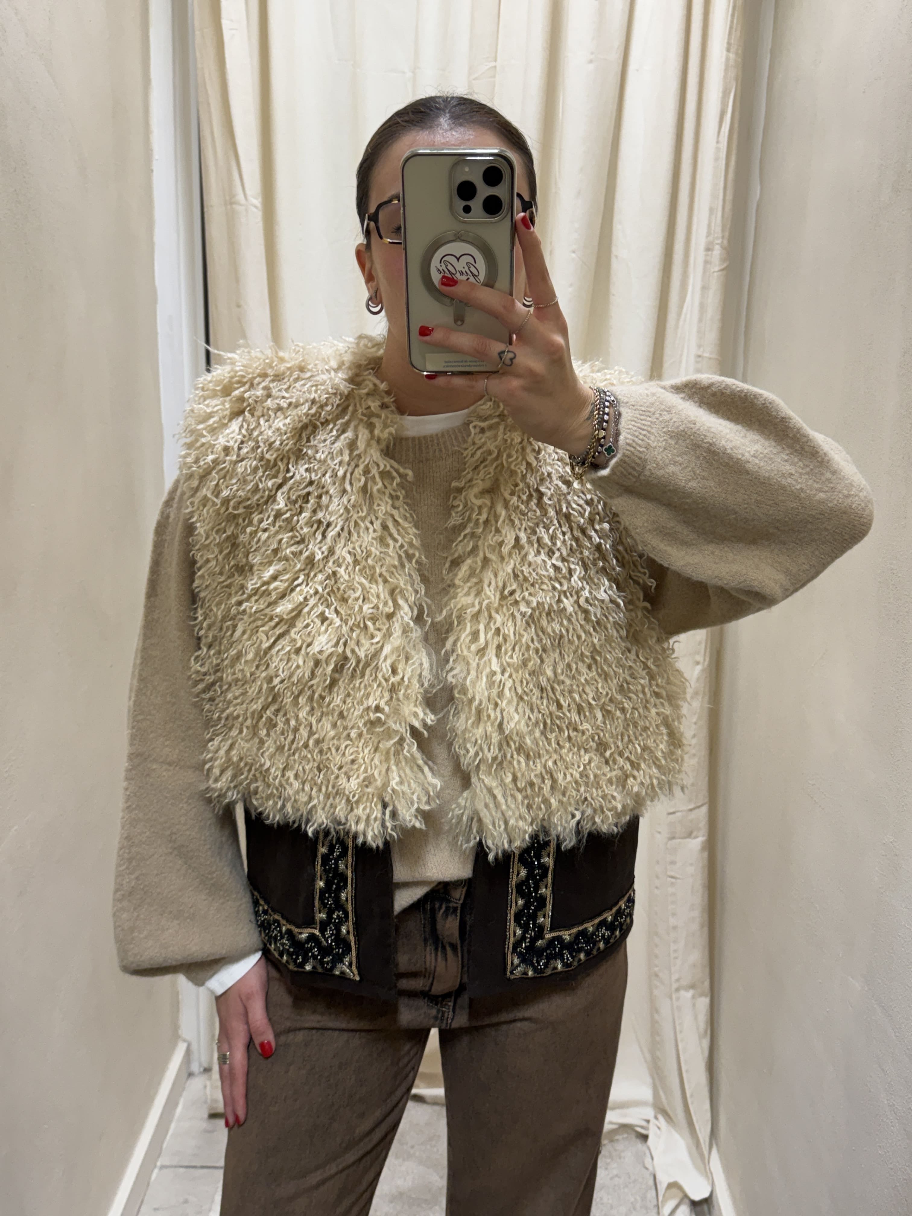 Gilet combinato in eco-mongolia e velluto Tensione In