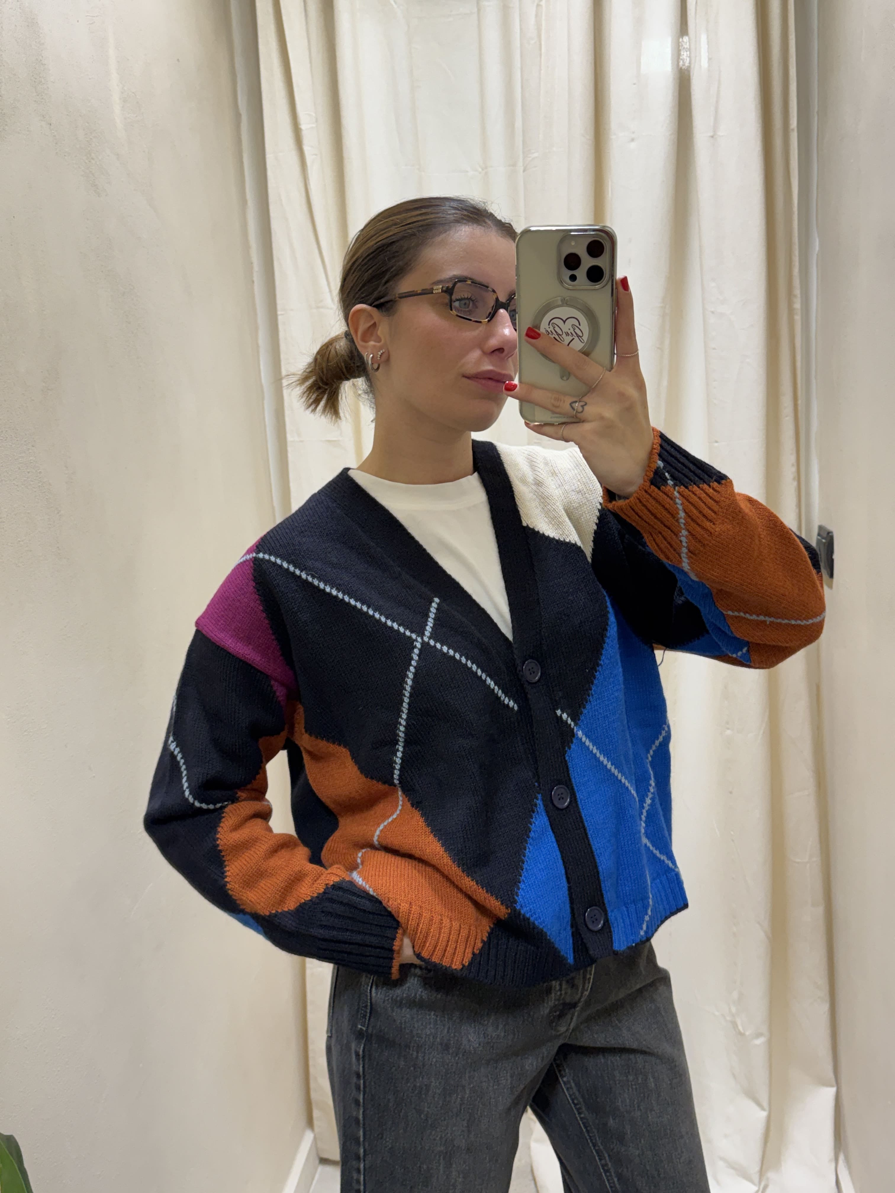 Cardigan a rombi multicolor Tensione In