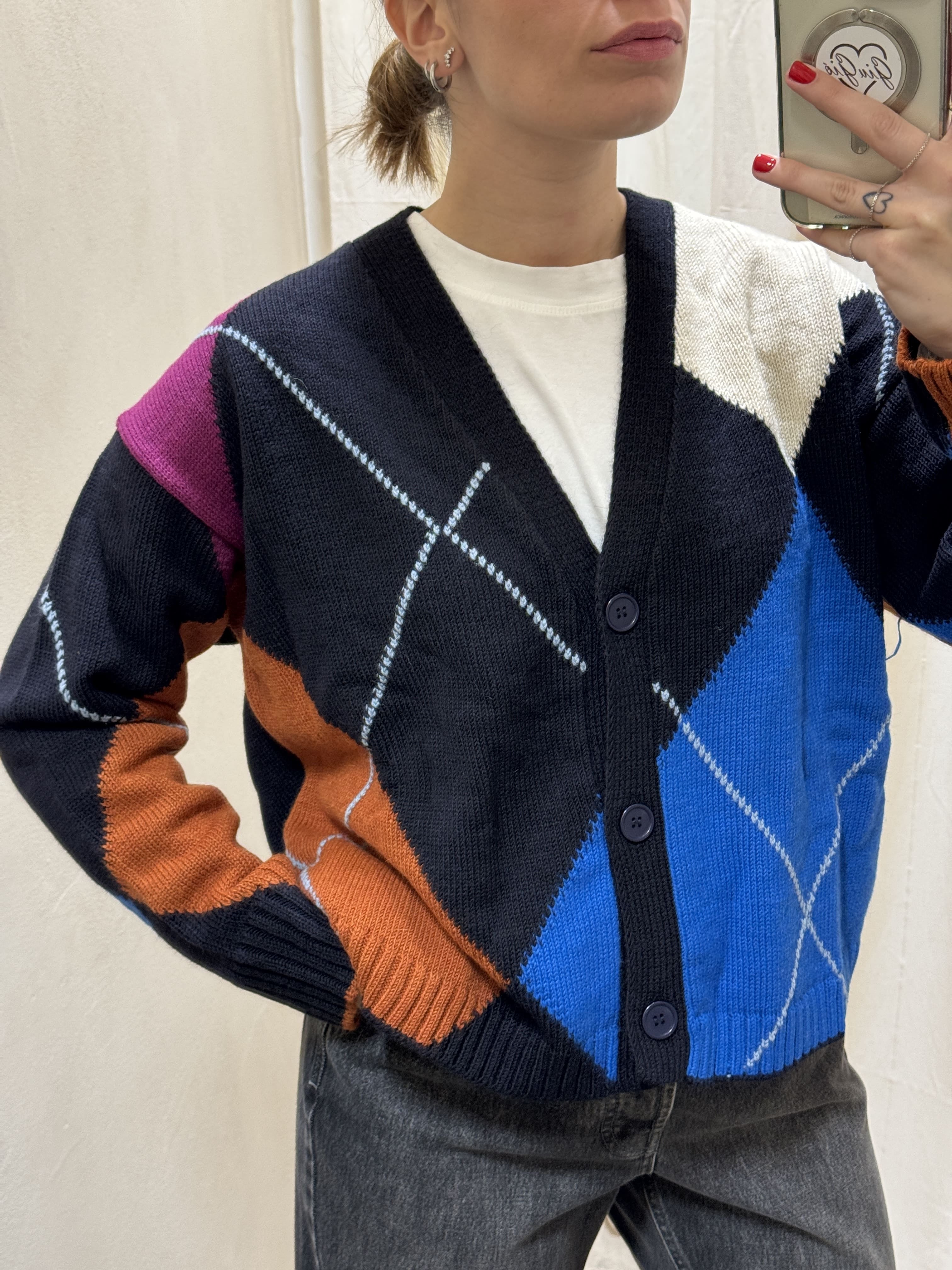 Cardigan a rombi multicolor Tensione In