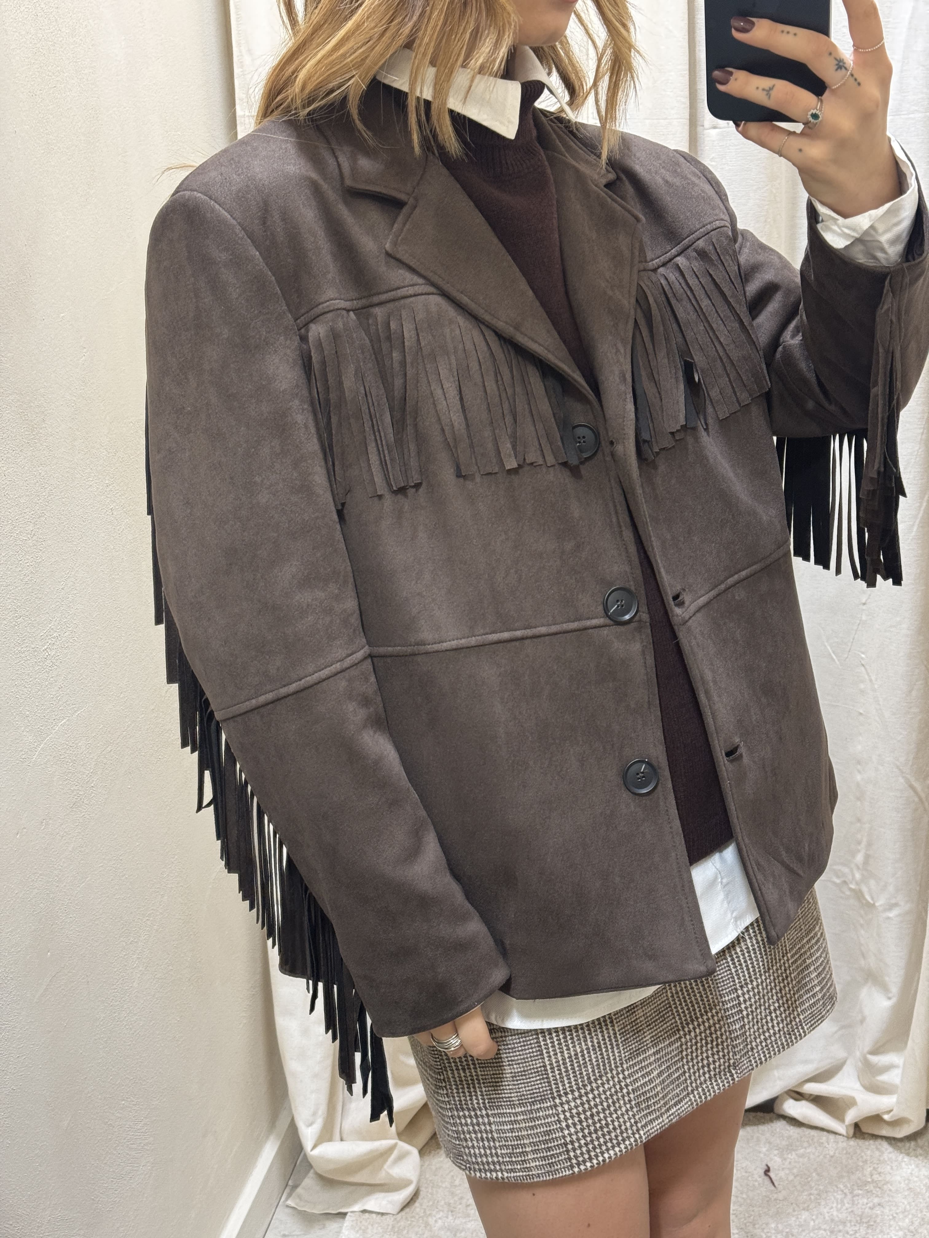 Giacca eco suede con frange Susy Mix