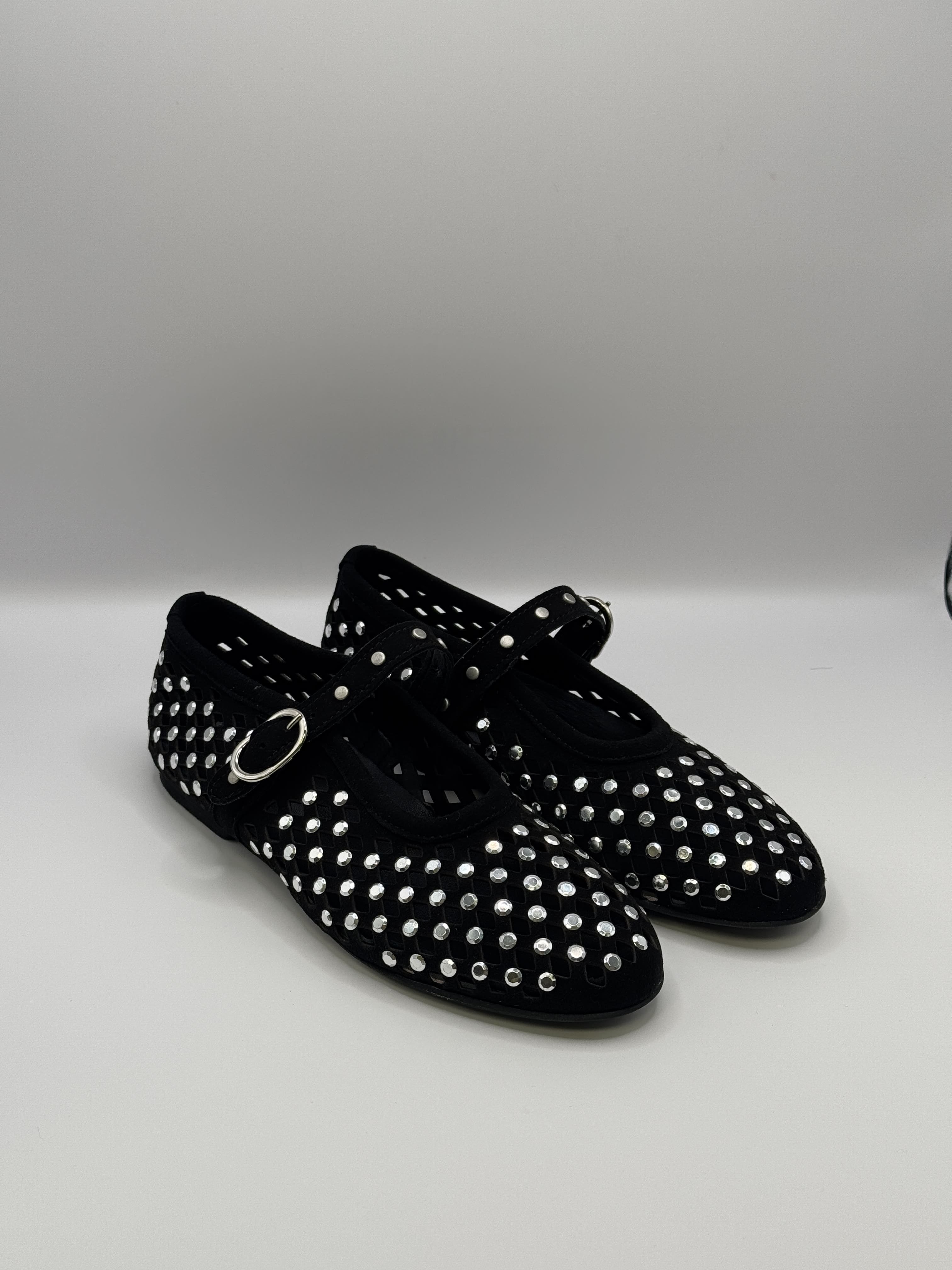 Ballerina a rete in pelle con borchie e strass Via Mondana