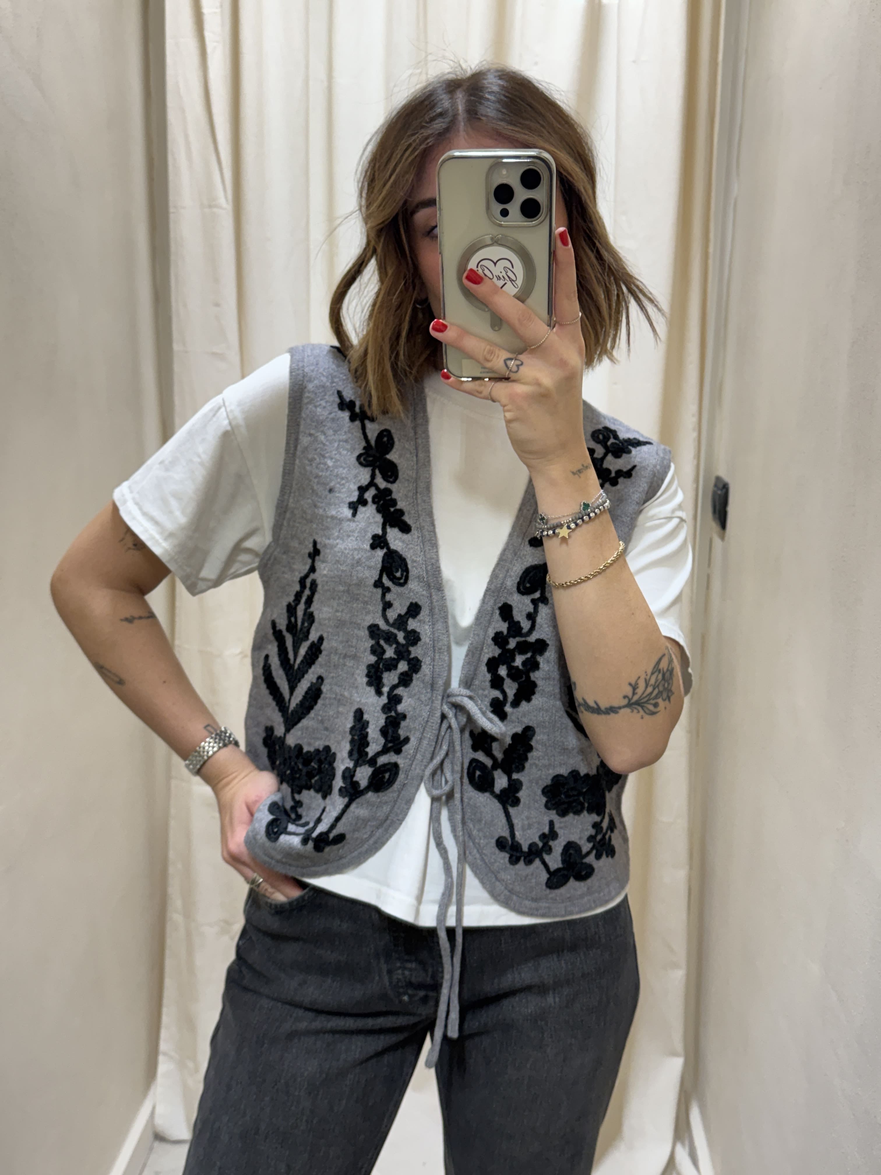Gilet ricamato in maglia di viscosa Susy Mix
