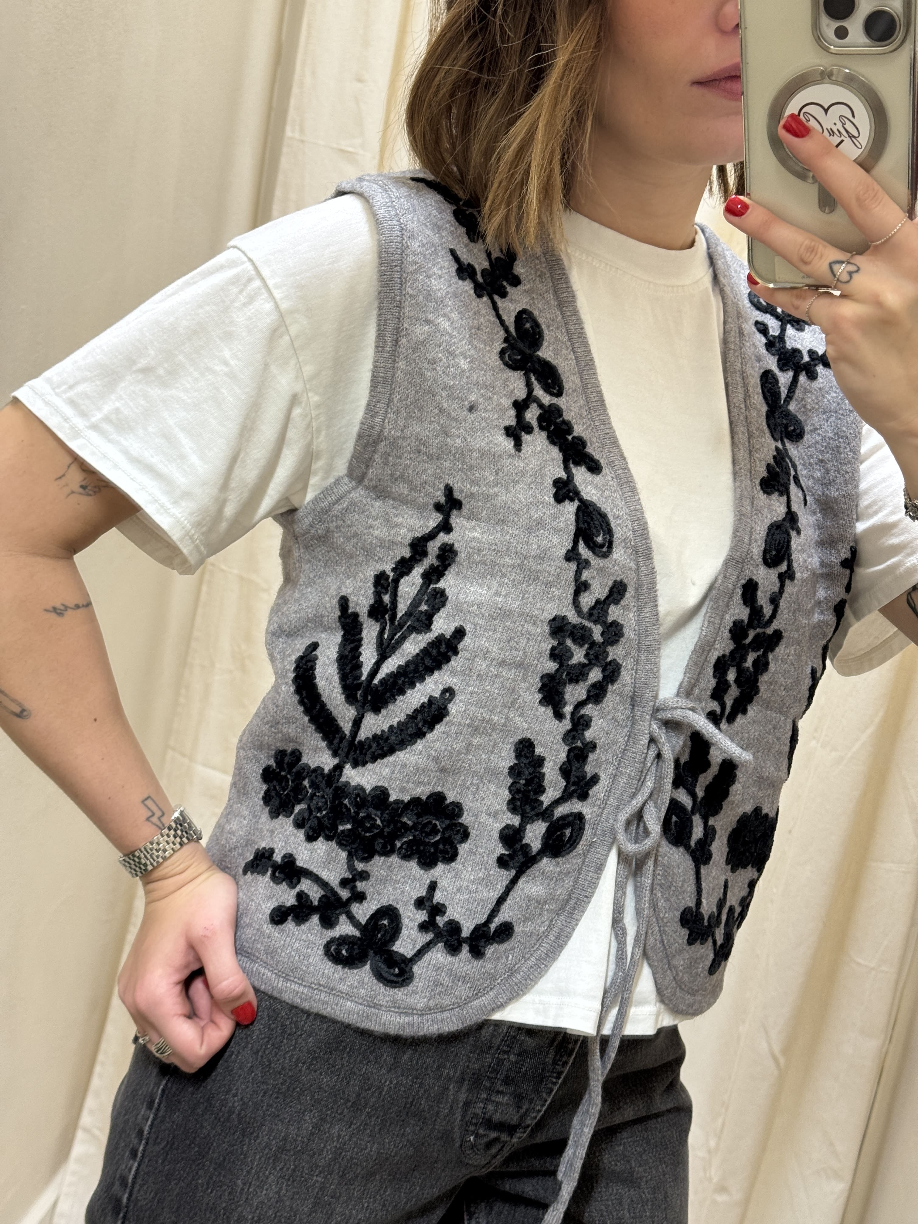 Gilet ricamato in maglia di viscosa Susy Mix