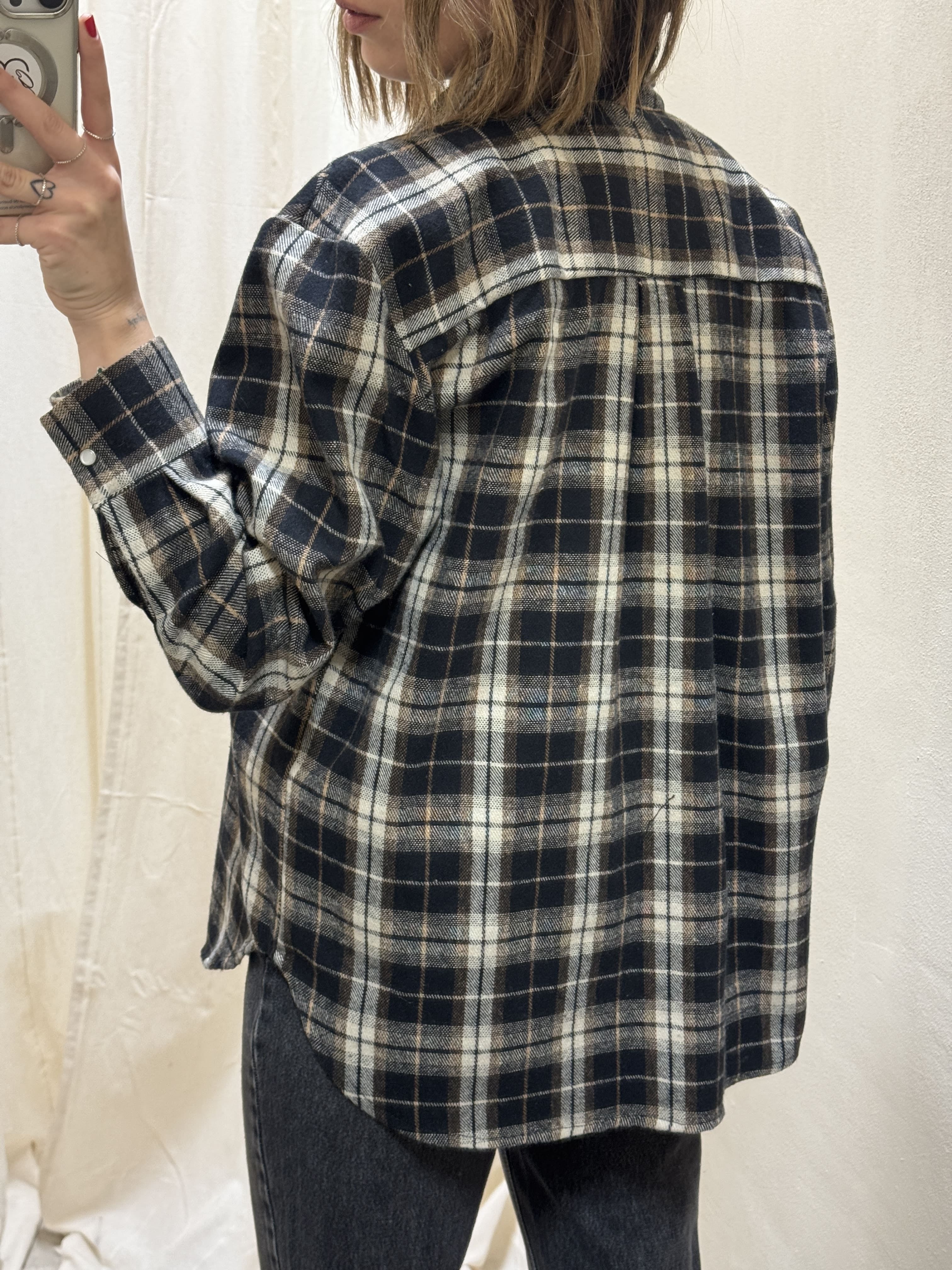 Camicia in flanella stampa check + t-shirt con stampa Tensione In