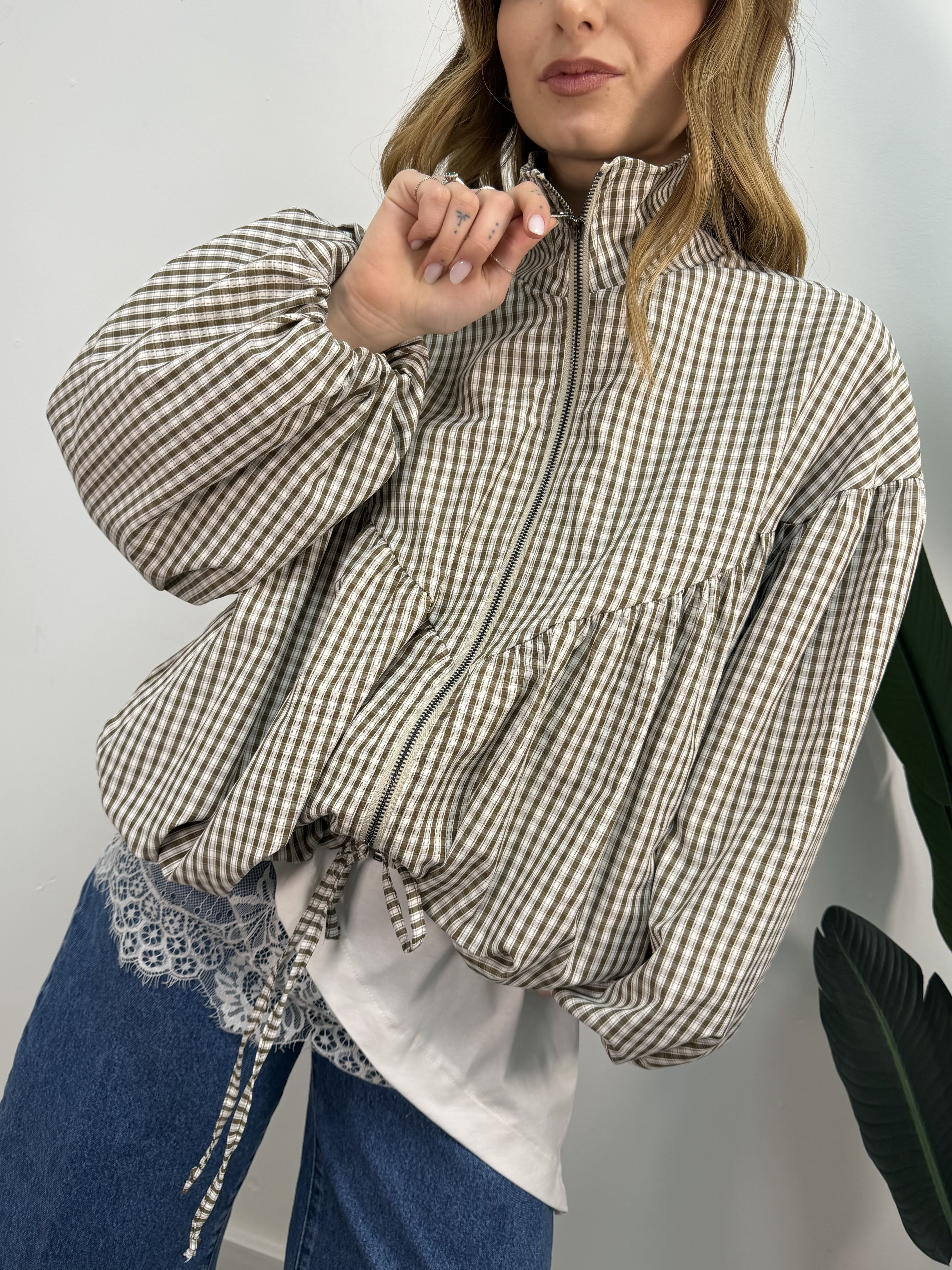 Bomber in cotone stampa vichy con zip Tensione In