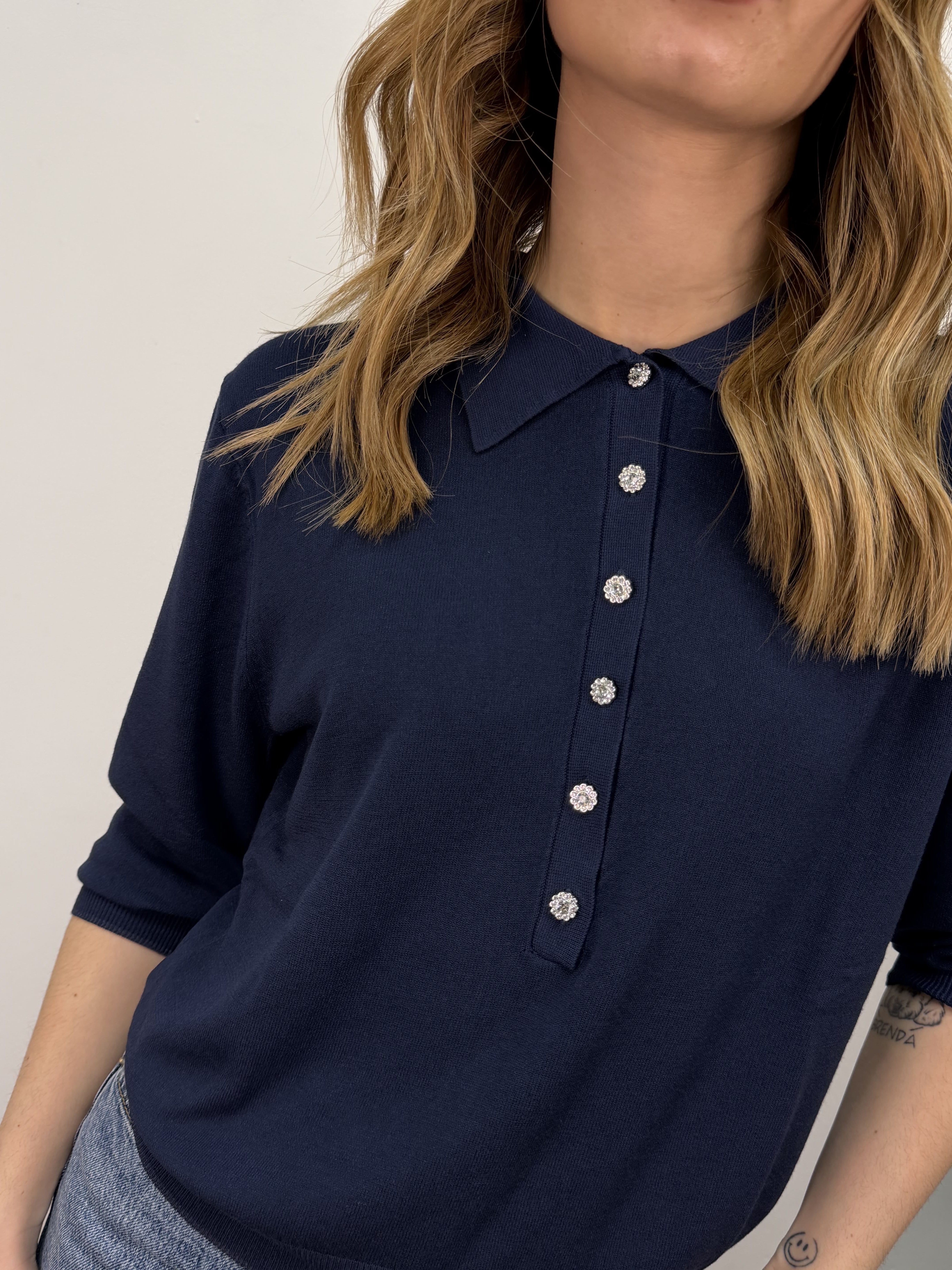 Maglioncino polo in misto viscosa bottoncini gioiello Susy Mix